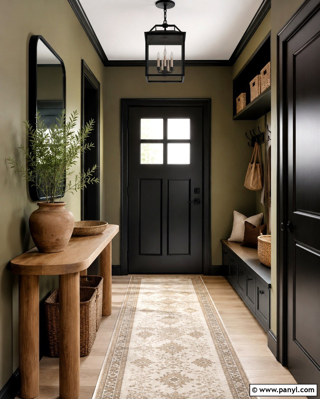Olive Green Entryway With Black Trim - 20 Olive Green Walls With Black Trim Ideas