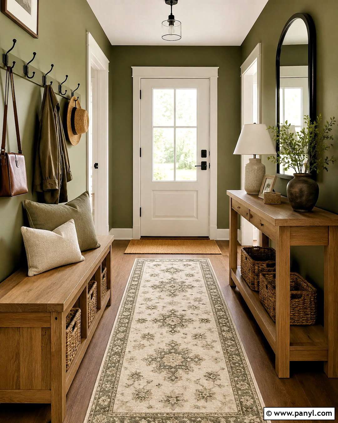 Olive Green Entryway With Natural Wood - 20 olive green room ideas