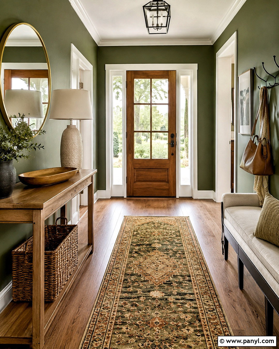 Olive Green Entryway With Wood Console - 40 olive green walls