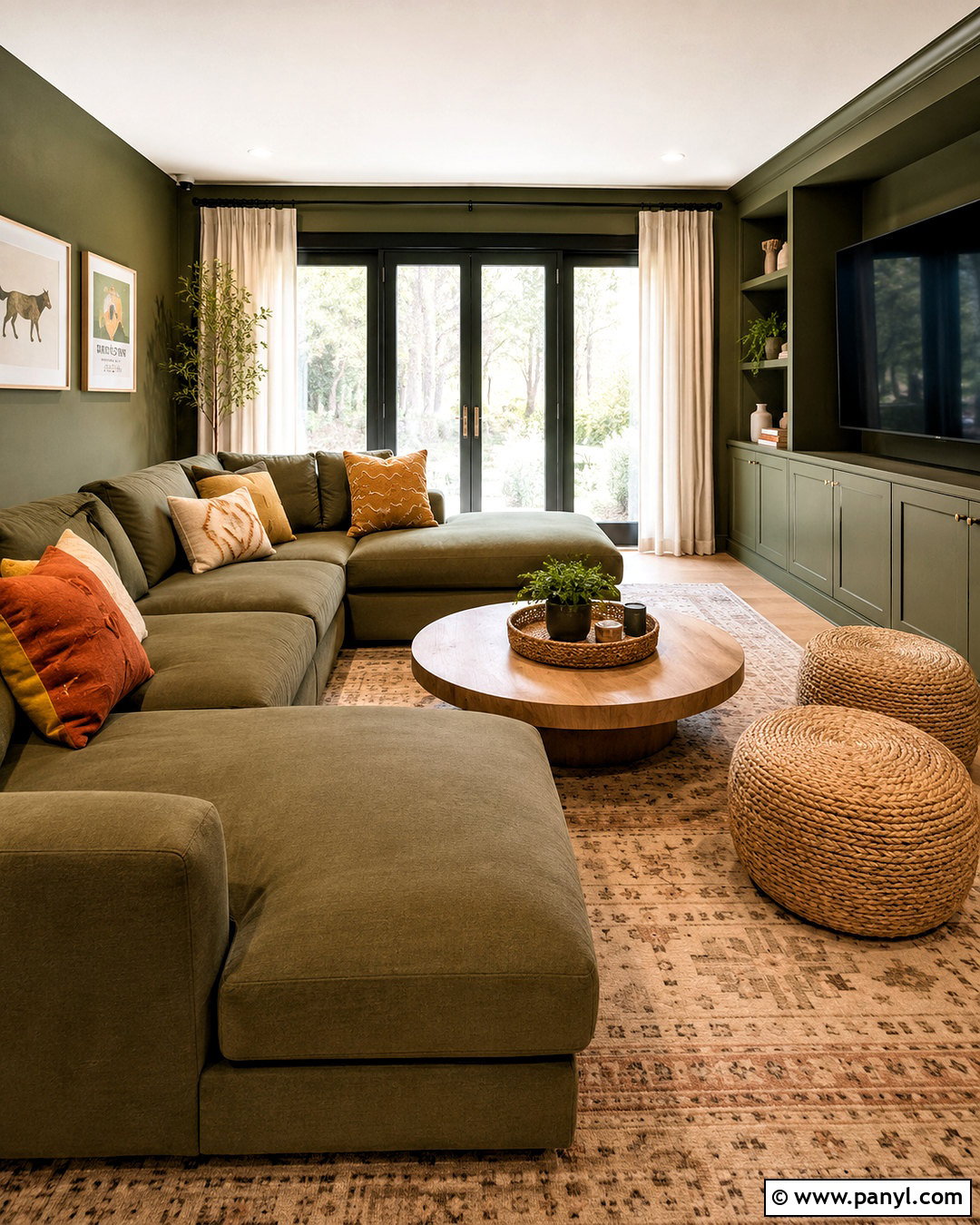 Olive Green Family Room With a Sectional - 20 olive green room ideas