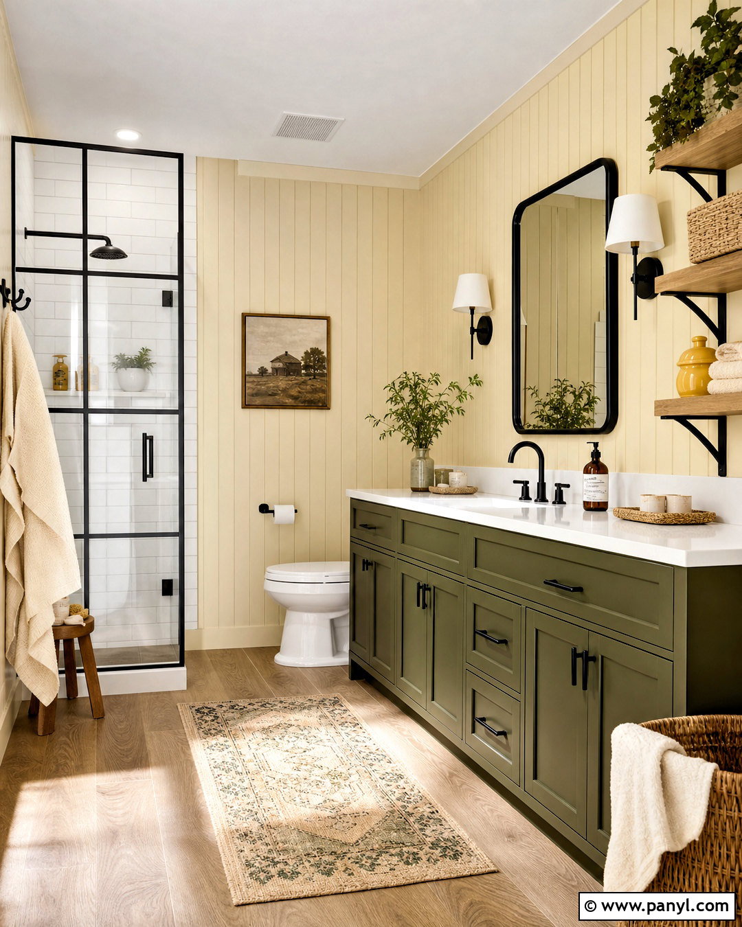 Olive Green Farmhouse Bathroom - 20 green and yellow bathroom ideas