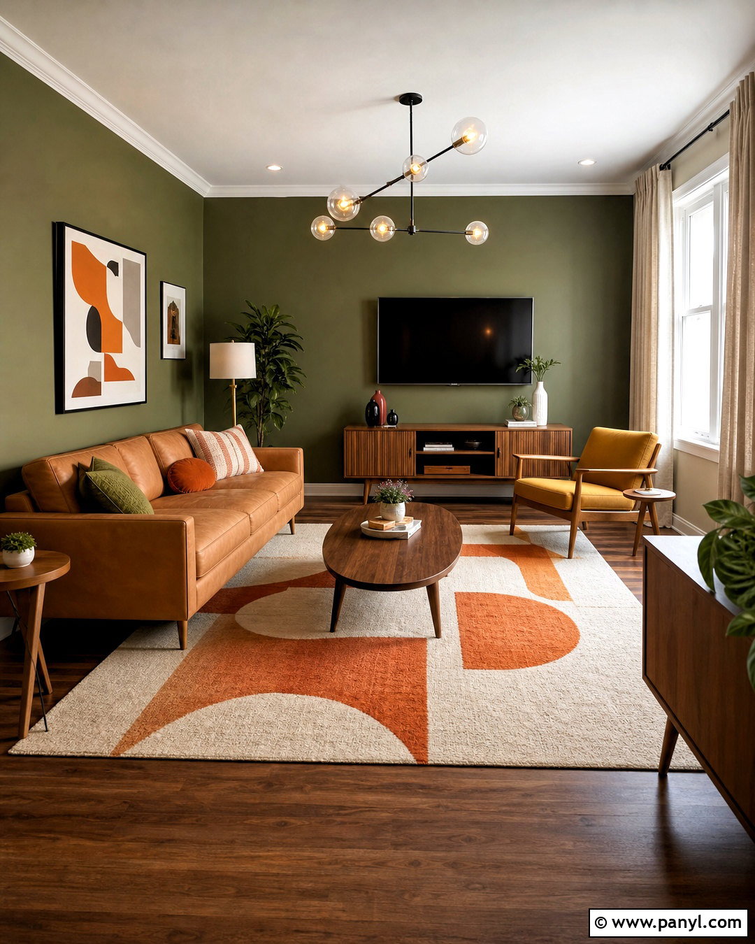 Olive Green Feature Wall - 20 green feature wall living room ideas
