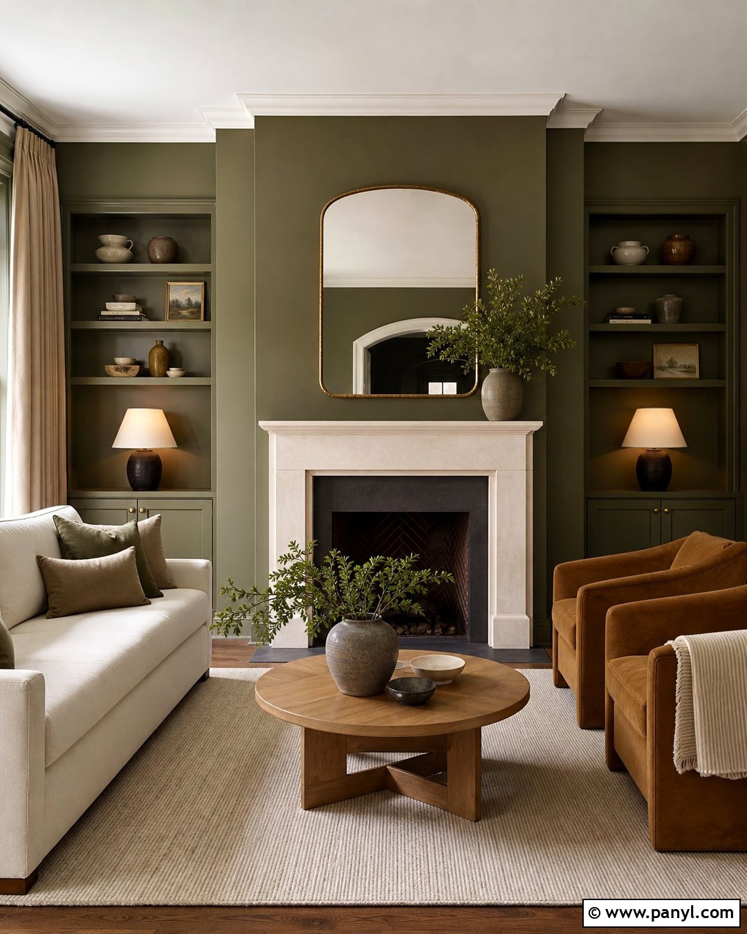 Olive Green Fireplace Wall - 20 Olive Green Wall Living Room Ideas