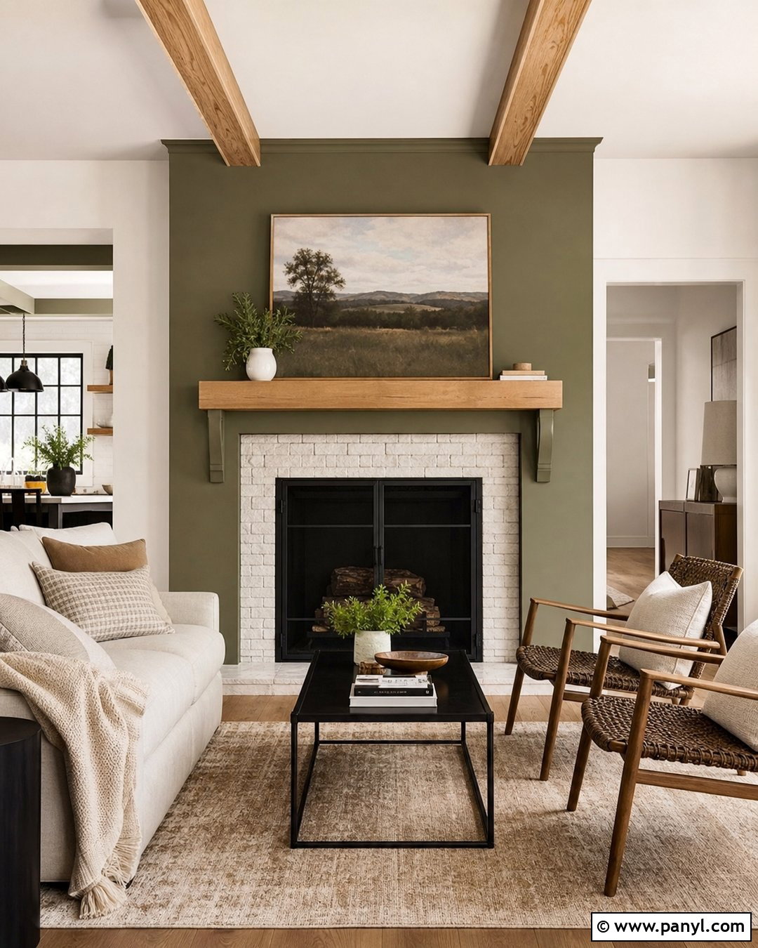 Olive Green Fireplace Wall In A Modern Farmhouse Living Room - 20 Olive Green Fireplace Wall Ideas