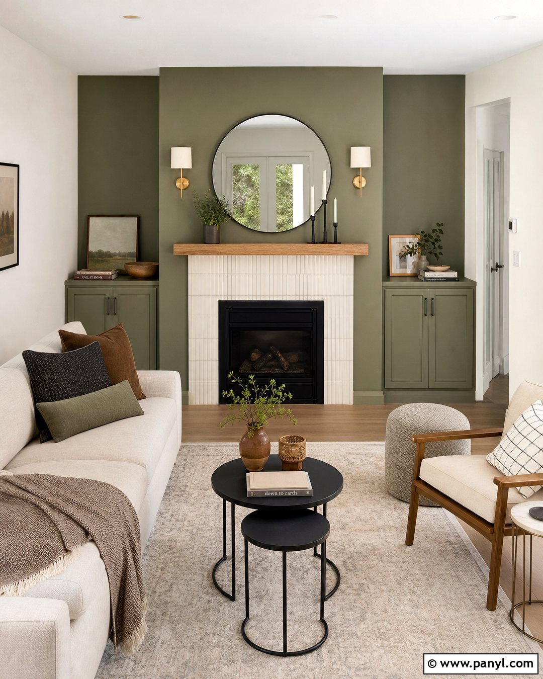 Olive Green Fireplace Wall In A Small Living Room - 20 Olive Green Fireplace Wall Ideas