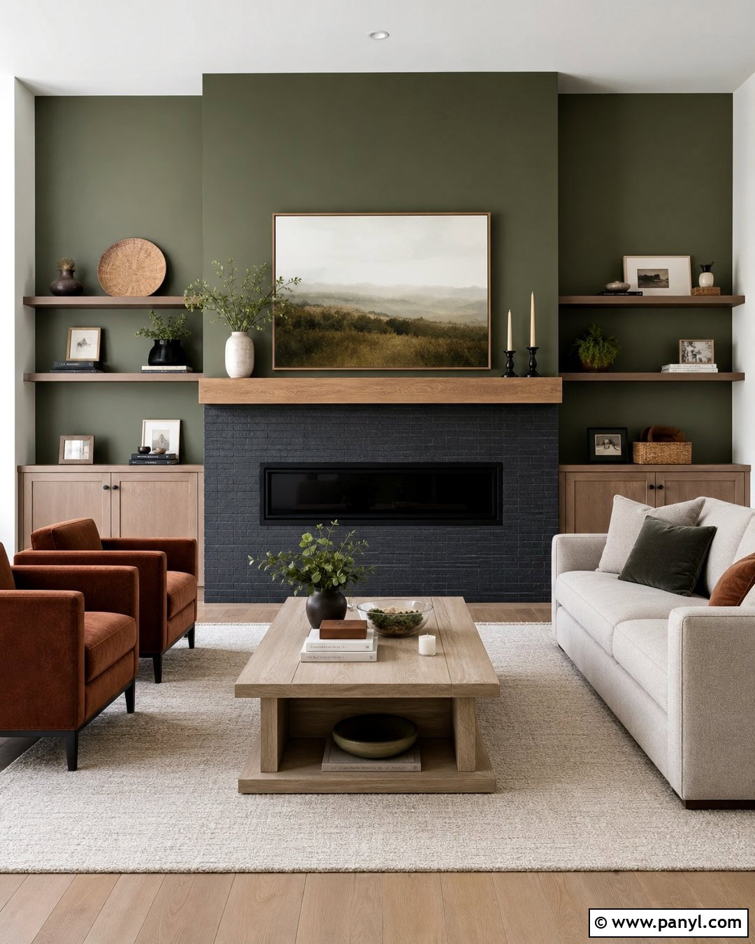 Olive Green Fireplace Wall With Black Tile - 20 Olive Green Fireplace Wall Ideas