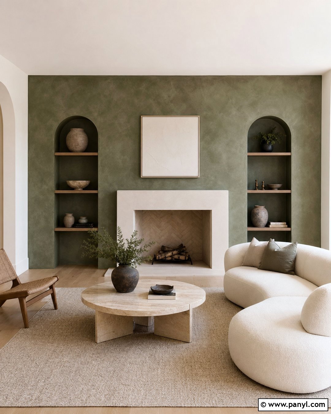 Olive Green Fireplace Wall With Limewash Texture - 20 Olive Green Fireplace Wall Ideas