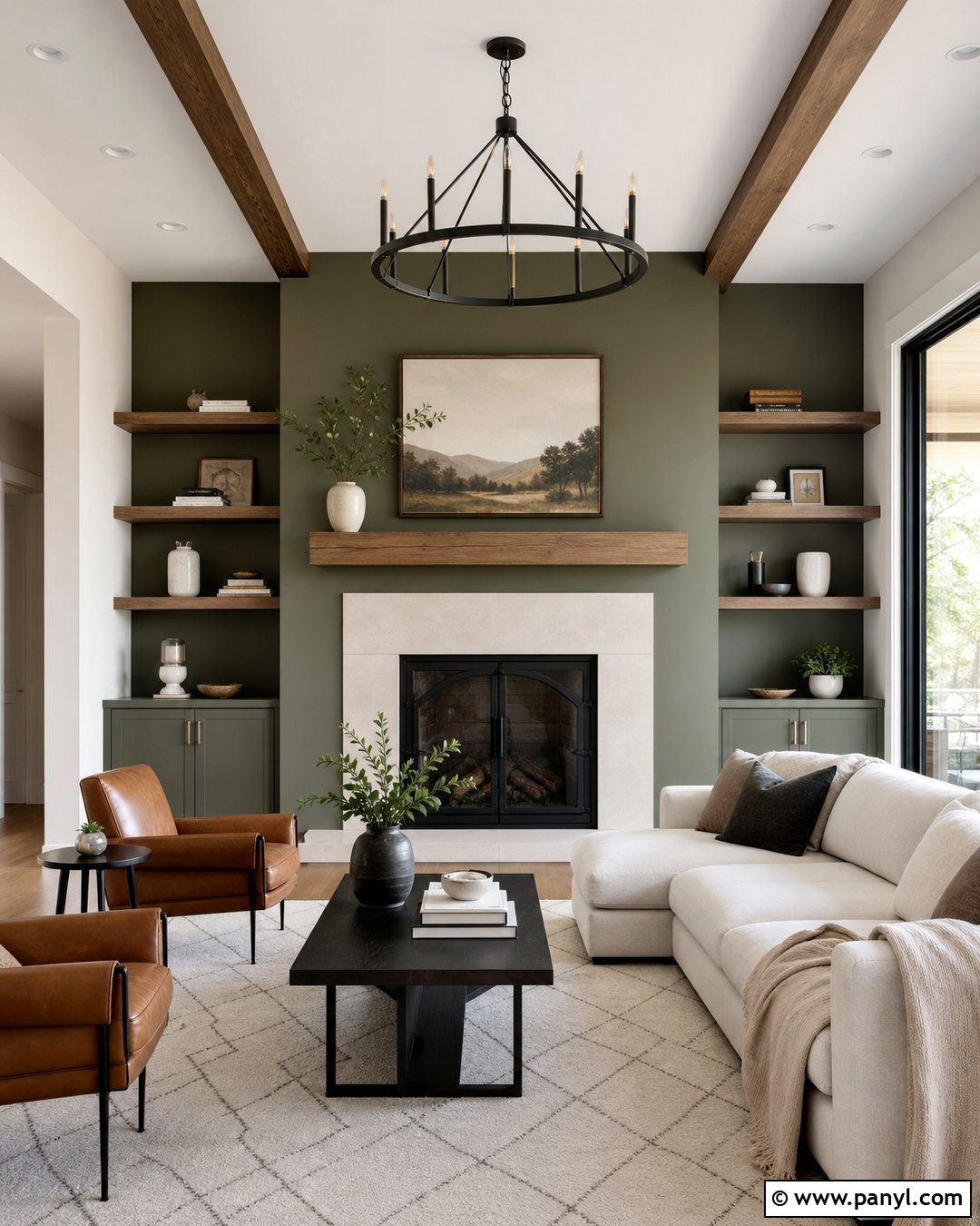 Olive Green Fireplace Wall With Oak Mantel - 20 Olive Green Fireplace Wall Ideas
