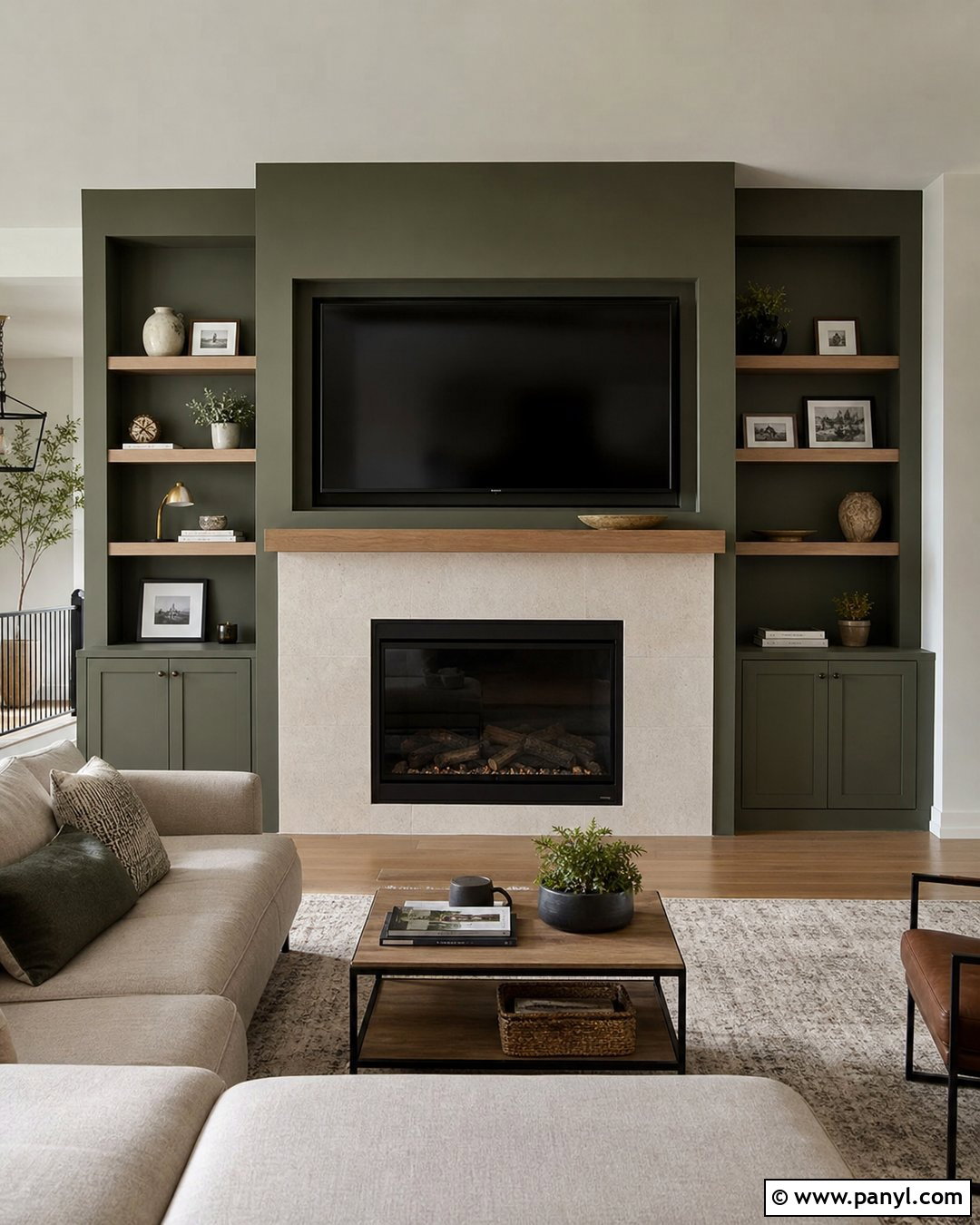 Olive Green Fireplace Wall With TV - 20 Olive Green Fireplace Wall Ideas