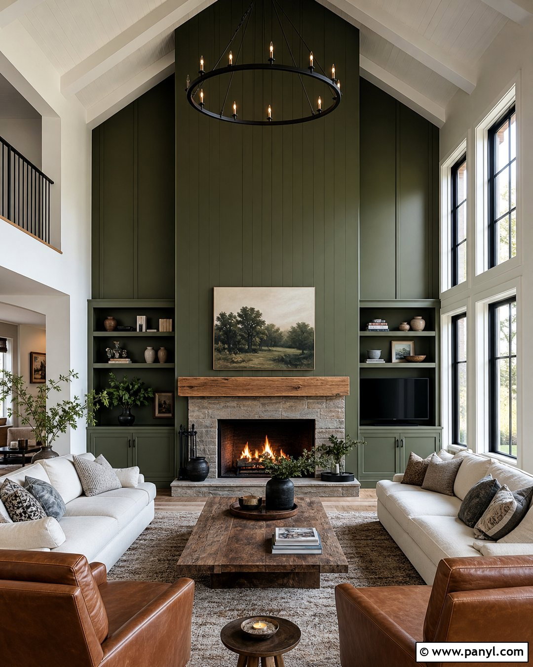Olive Green Fireplace Wall With Vaulted Ceiling - 20 Olive Green Fireplace Wall Ideas