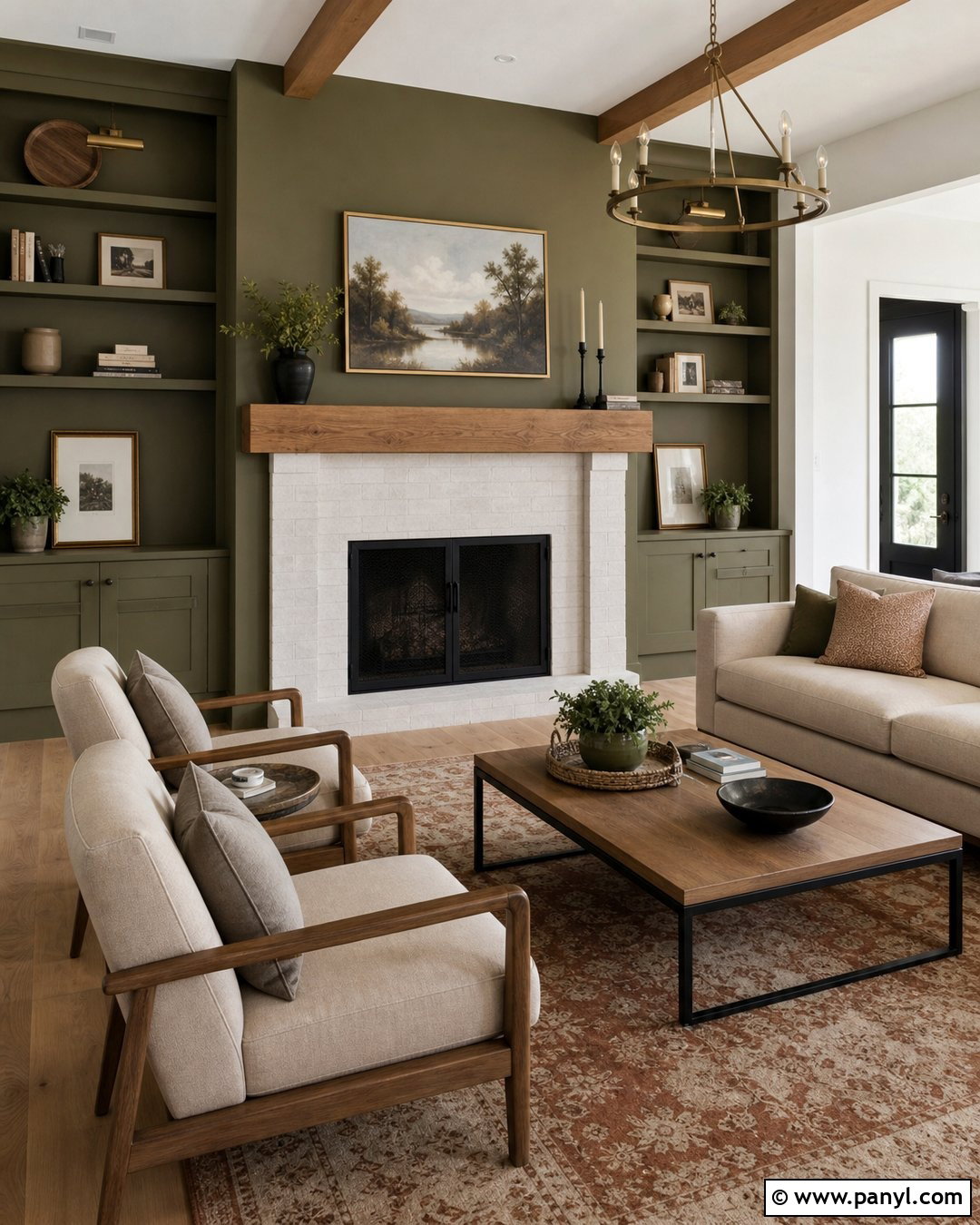 Olive Green Fireplace Wall With White Brick - 20 Olive Green Fireplace Wall Ideas