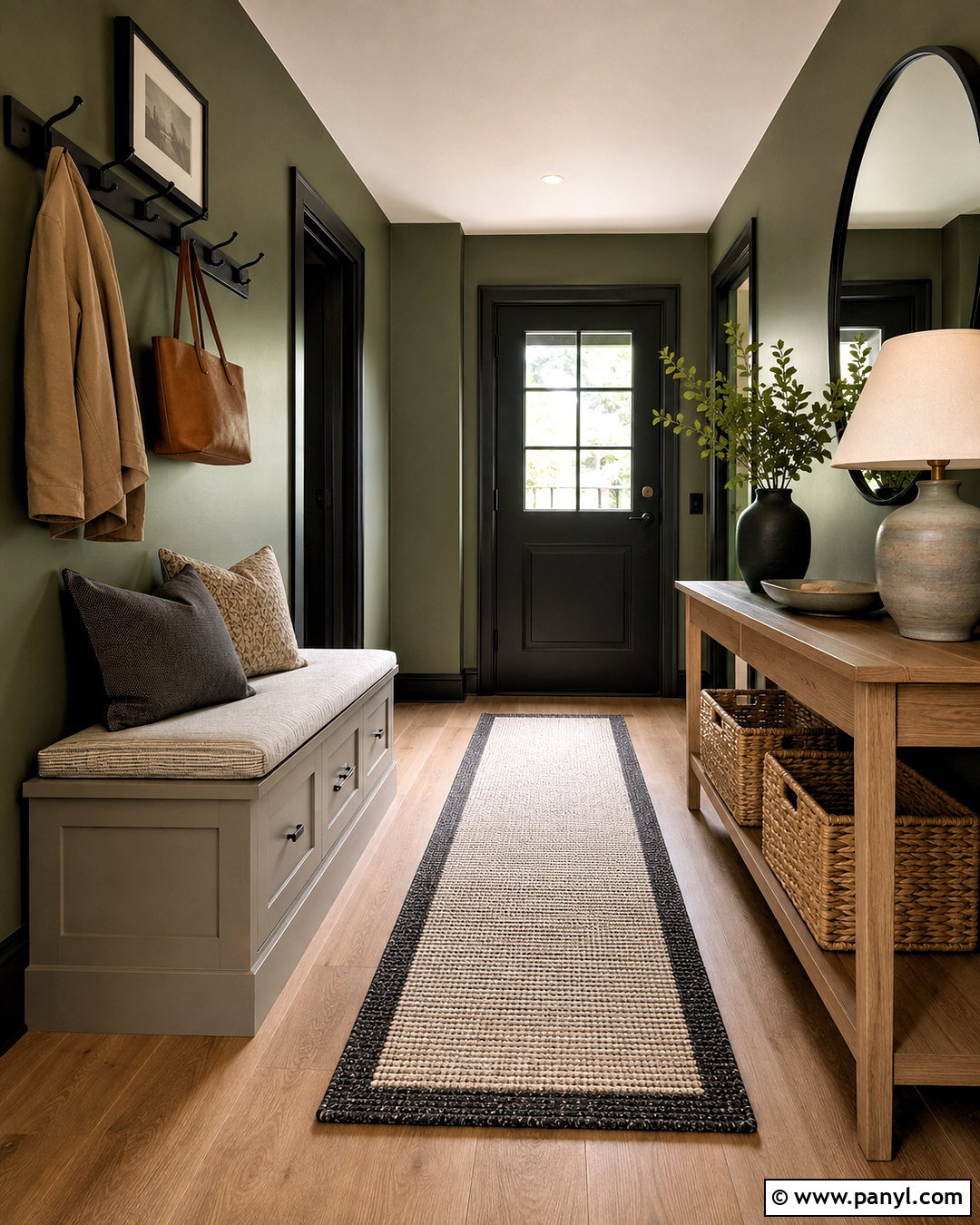 Olive Green Greige And Matte Black Entryway - 20 olive green color palette ideas