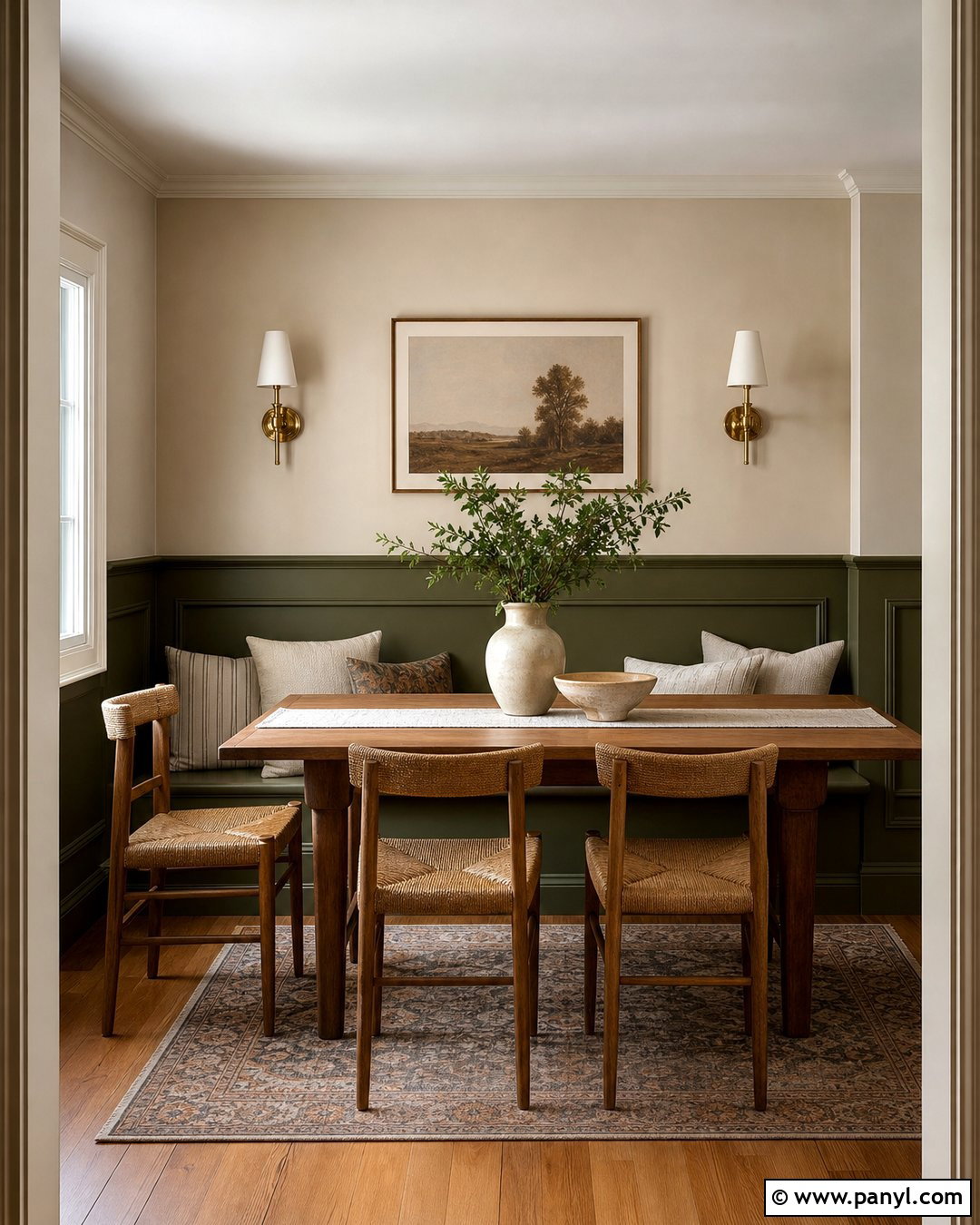 Olive Green Half Wall With Beige - 25 Half Wall Color Ideas