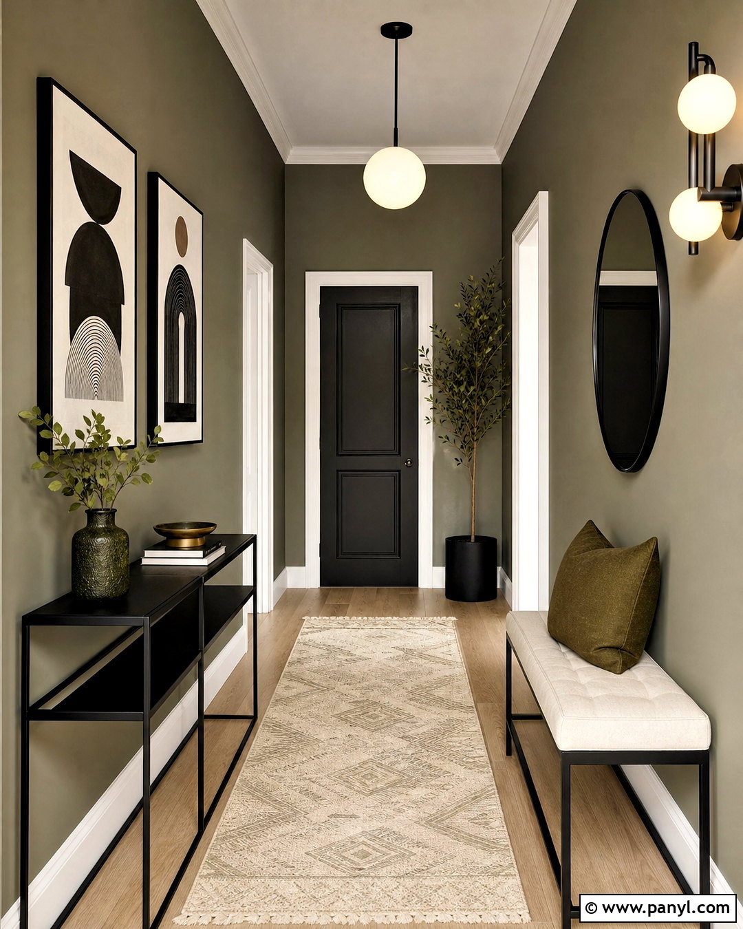 Olive Green Hallway With Black Accents - 20 olive green hallway ideas