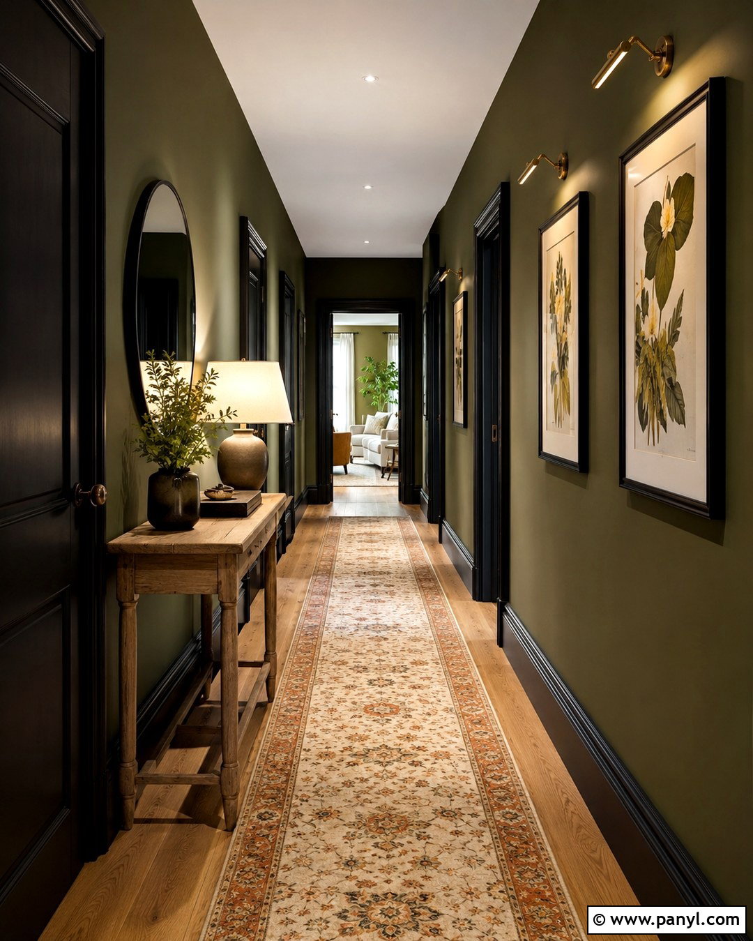 Olive Green Hallway With Black Trim - 20 Olive Green Walls With Black Trim Ideas