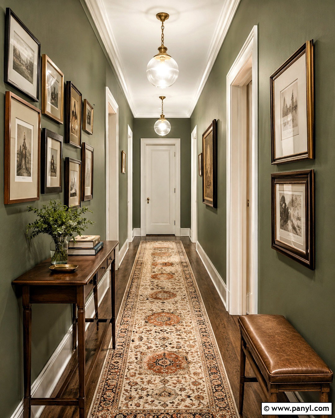 Olive Green Hallway With Framed Art - 40 olive green walls