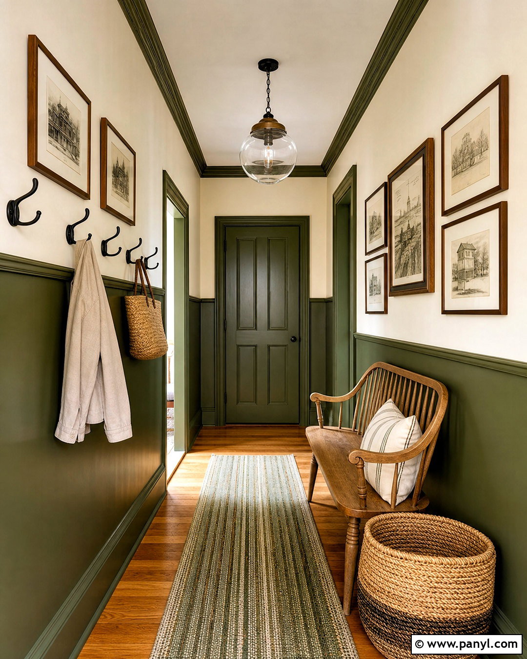 Olive Green Hallway With Half-Painted Walls - 20 olive green hallway ideas