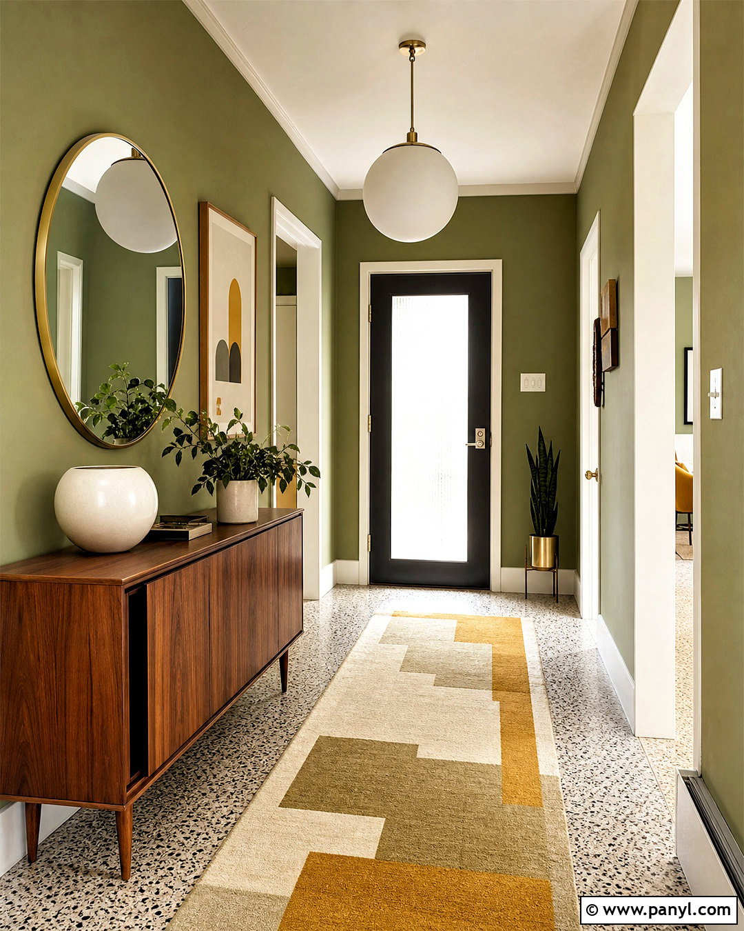 Olive Green Hallway With Mid-Century Decor - 20 olive green hallway ideas