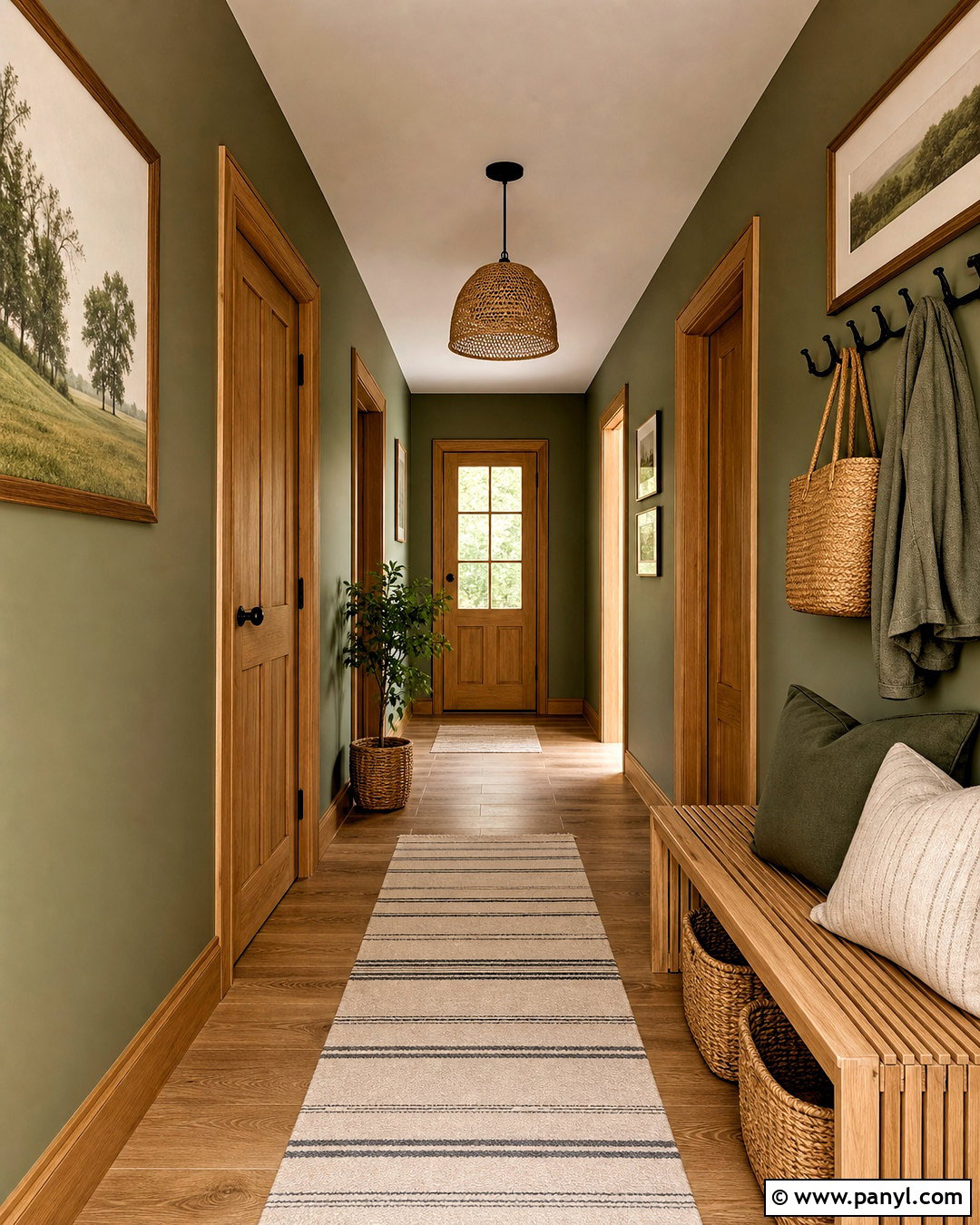 Olive Green Hallway With Natural Wood - 20 olive green hallway ideas