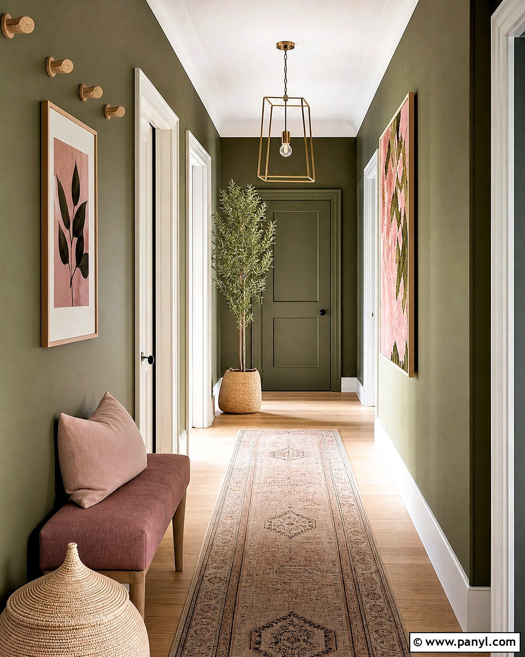 Olive Green Hallway With Pink Accents - 20 olive green hallway ideas