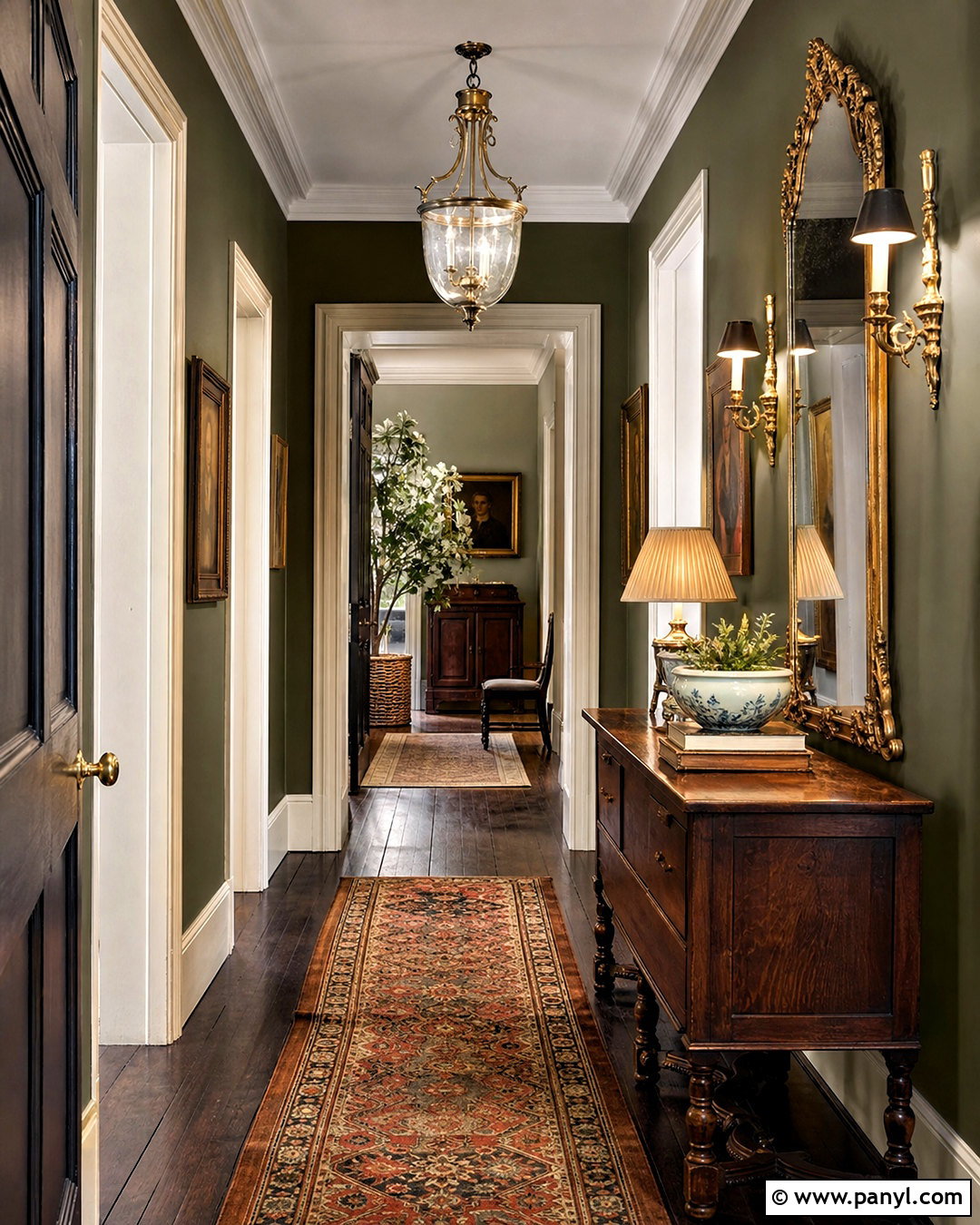 Olive Green Hallway With Vintage Decor - 20 olive green hallway ideas