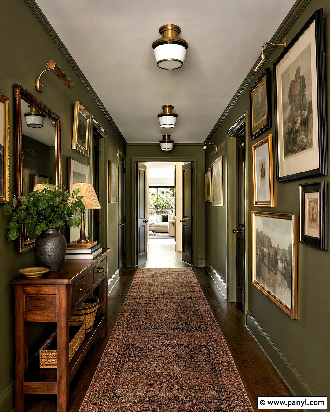 Olive Green Hallway With a Gallery Wall - 20 olive green hallway ideas
