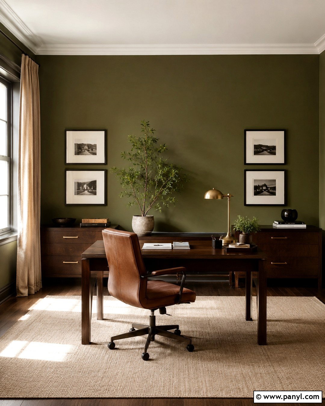 Olive Green Home Office Wall - 20 Plain Green Wall Ideas
