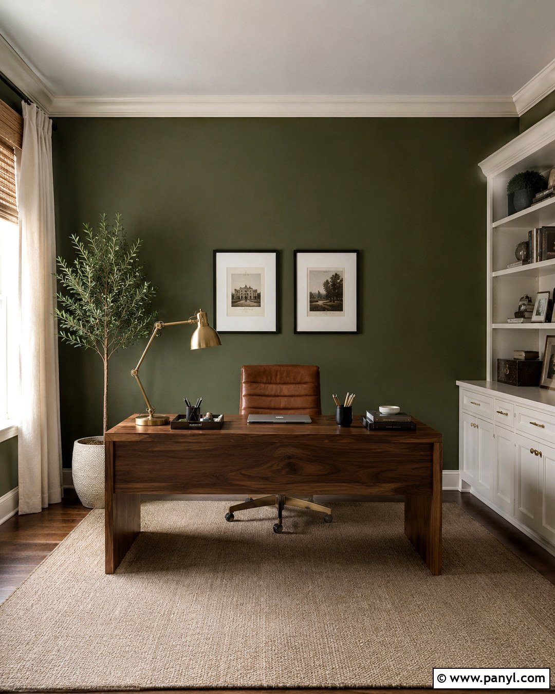 Olive Green Home Office Wall - 20 Green Contrast Wall Ideas