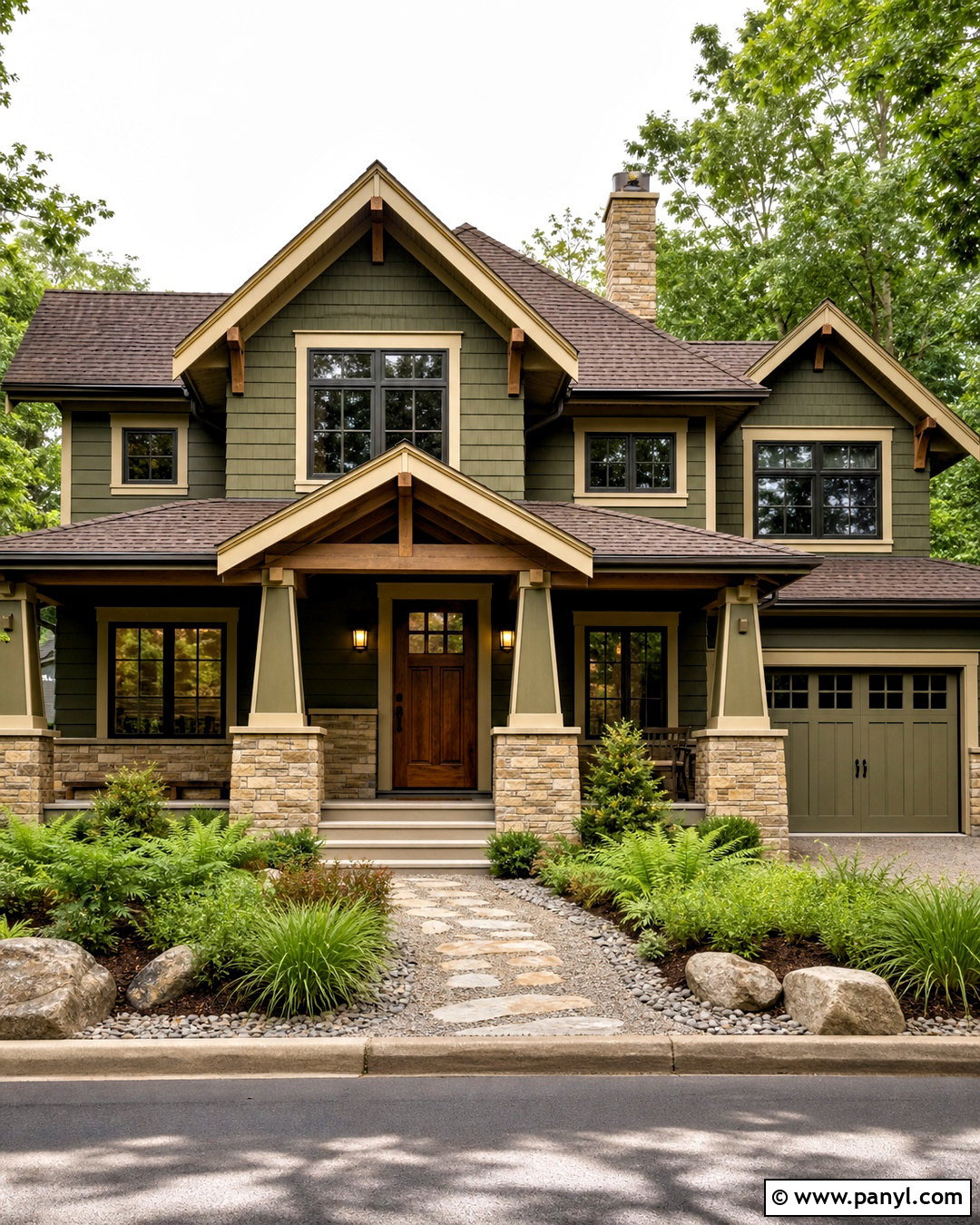 Olive Green House Color With Tan Stone - 20 house color ideas