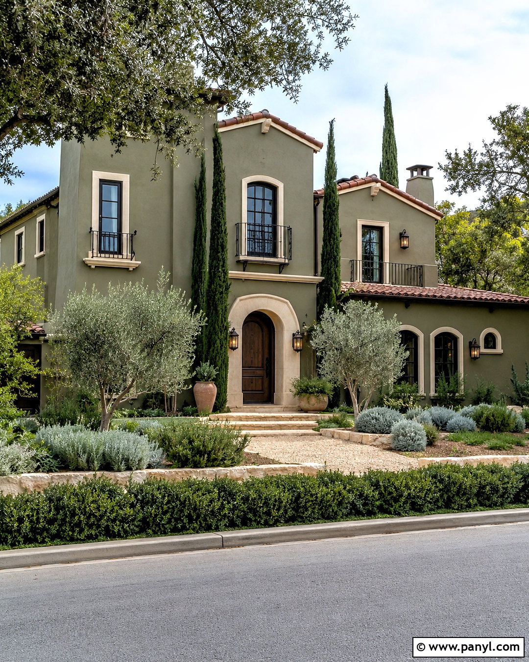 Olive Green House With Cream Accents - 20 outside house colour ideas