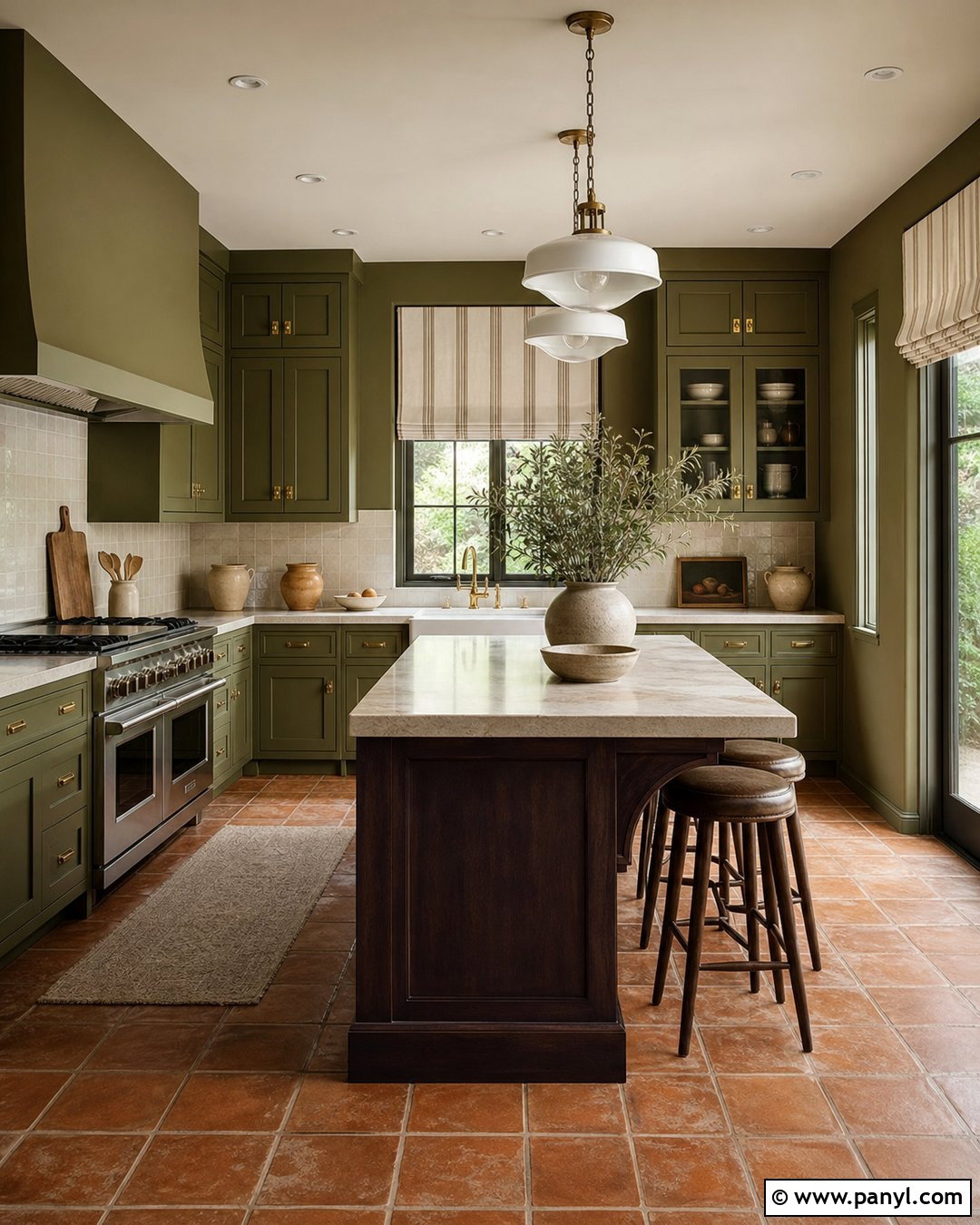 Olive Green Kitchen Cabinets With Olive Walls - 20 Kitchen Cabinets Matching Wall Color Ideas