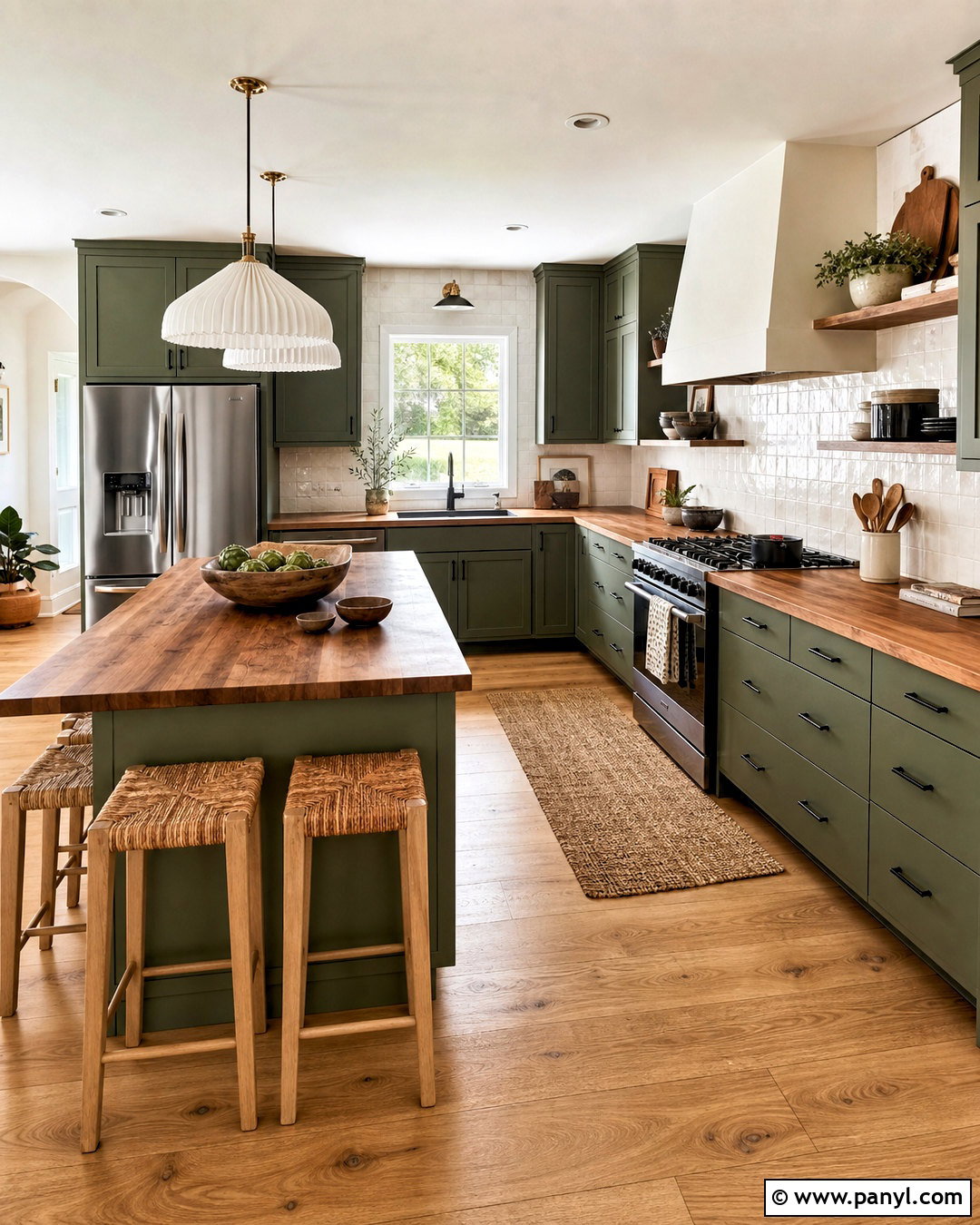 Olive Green Kitchen Cabinets With Wood Countertops - 20 green kitchen cabinets