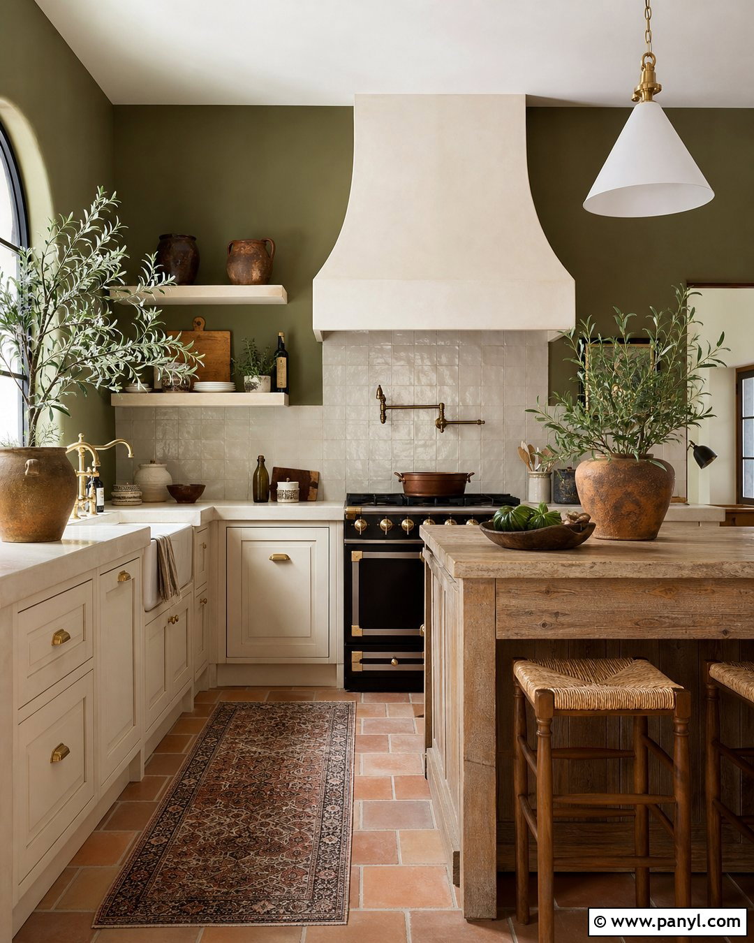 Olive Green Kitchen Walls In A Mediterranean Kitchen - 35 Olive Green Kitchen Walls