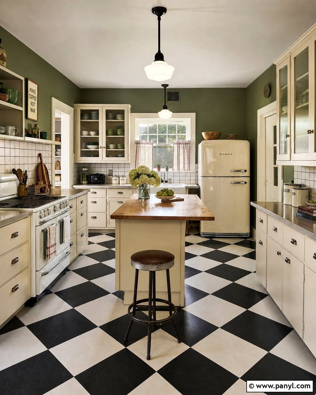 Olive Green Kitchen Walls In A Vintage Kitchen - 35 Olive Green Kitchen Walls