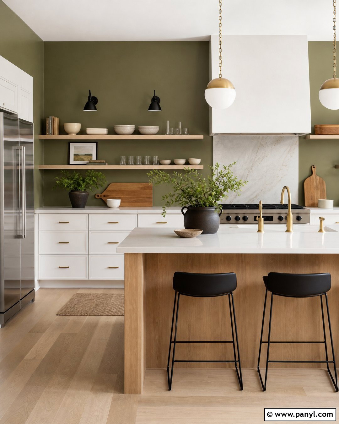 Olive Green Kitchen Walls With Floating Shelves - 35 Olive Green Kitchen Walls