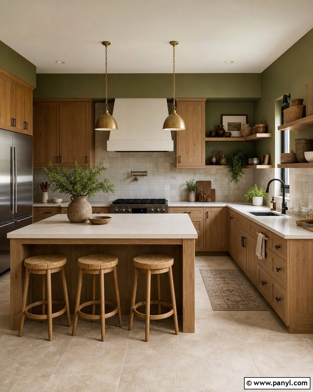 Olive Green Kitchen Walls With Oak Cabinets - 35 Olive Green Kitchen Walls