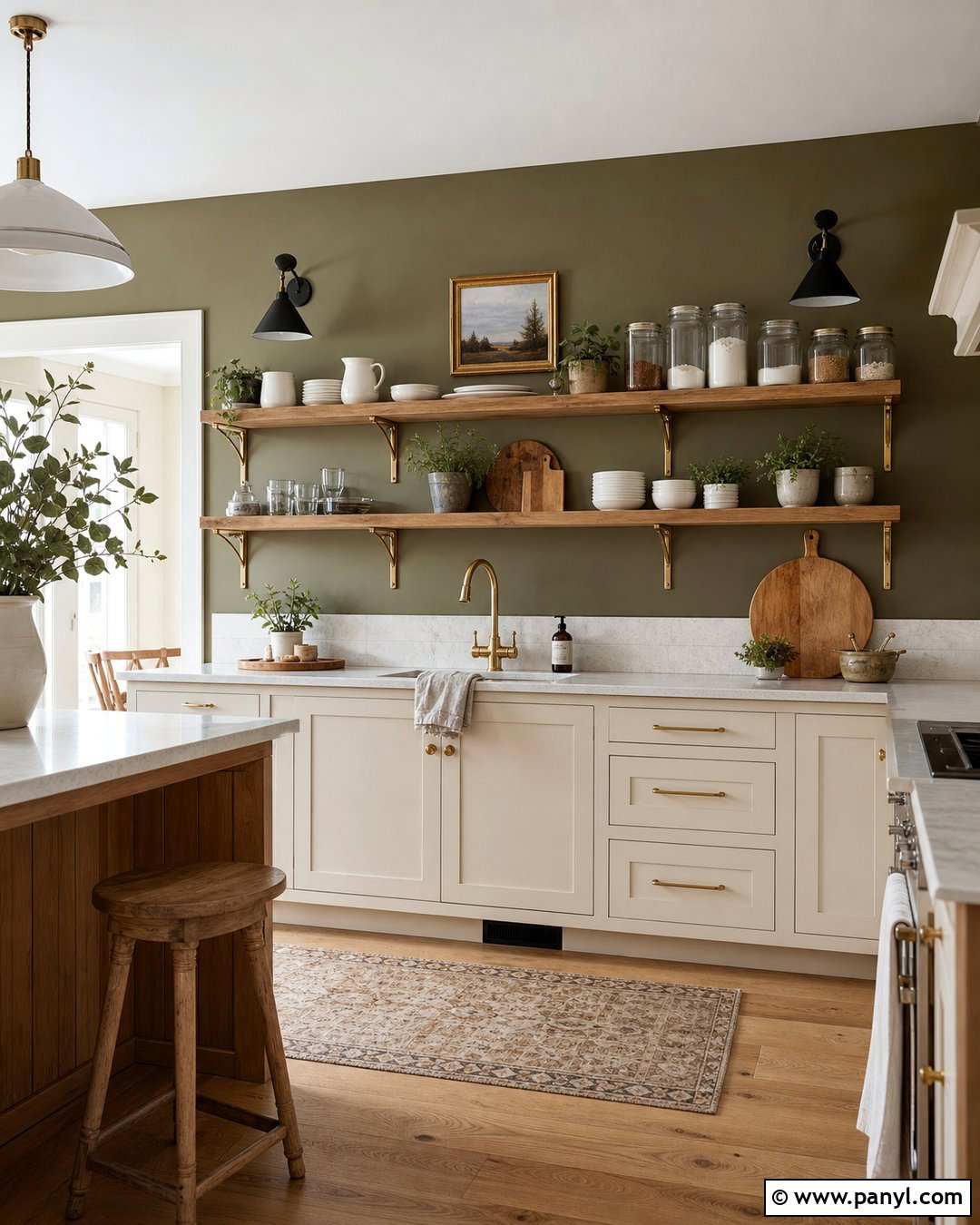 Olive Green Kitchen Walls With Open Shelves - 35 Olive Green Kitchen Walls