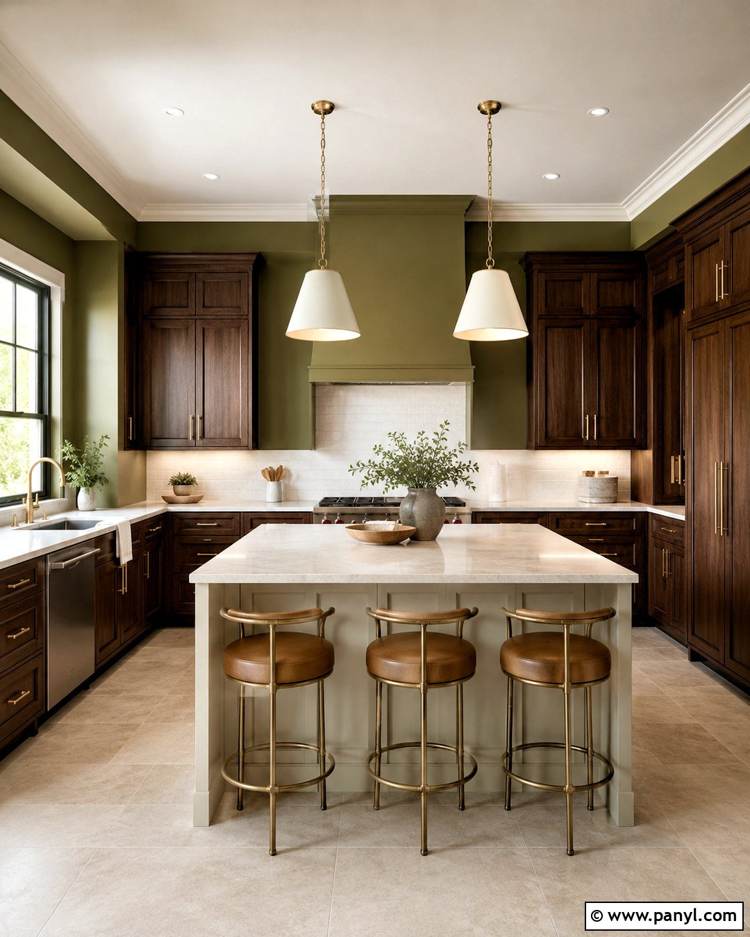 Olive Green Kitchen Walls With Walnut Cabinets - 40 olive green walls