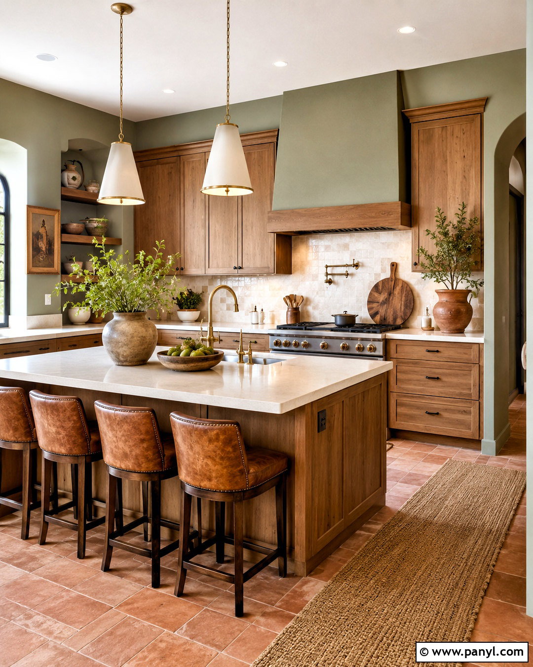 Olive Green Kitchen Walls With Wood Cabinets - 40 kitchen wall color ideas