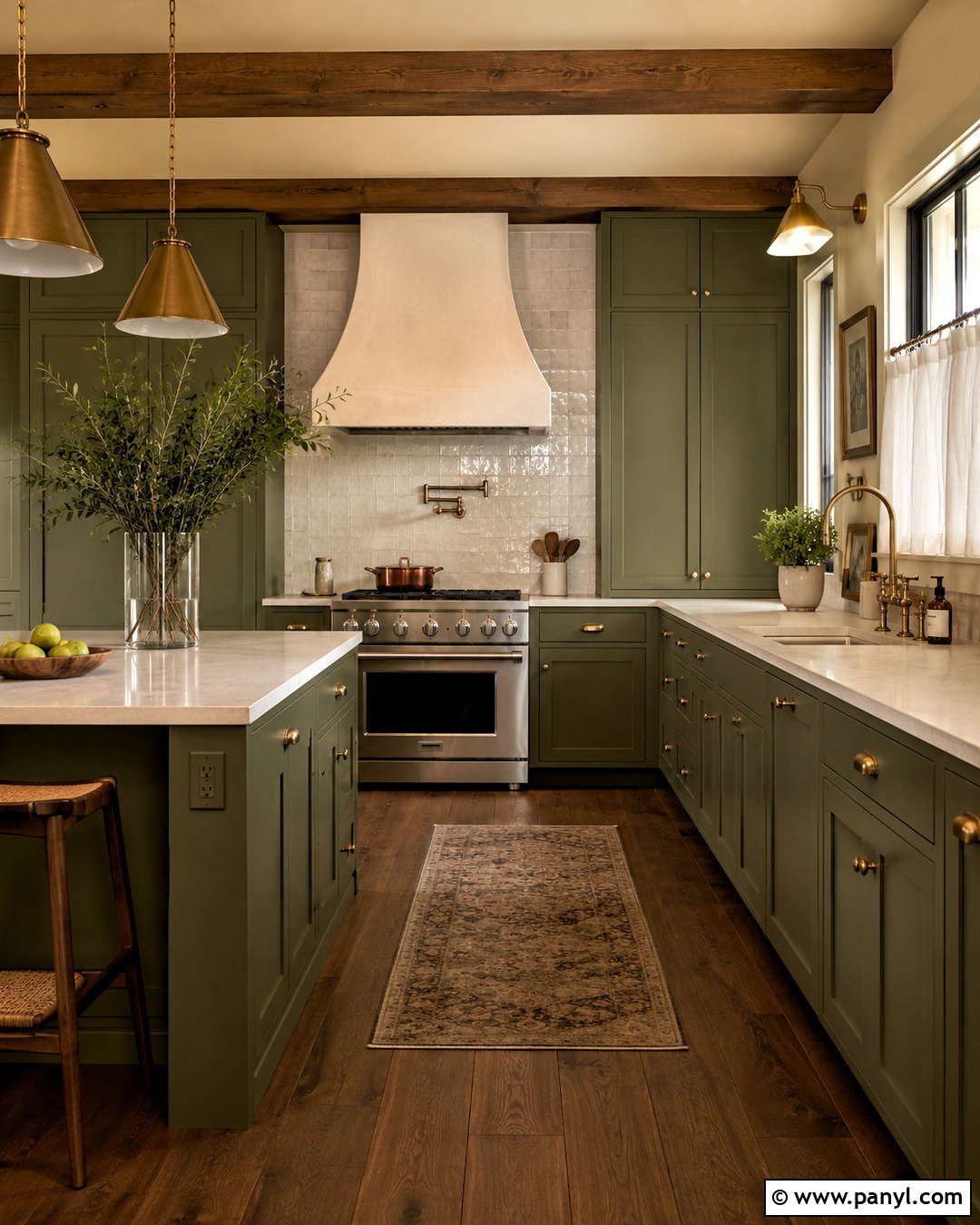 Olive Green Kitchen With Brass Hardware - 20 olive kitchen ideas