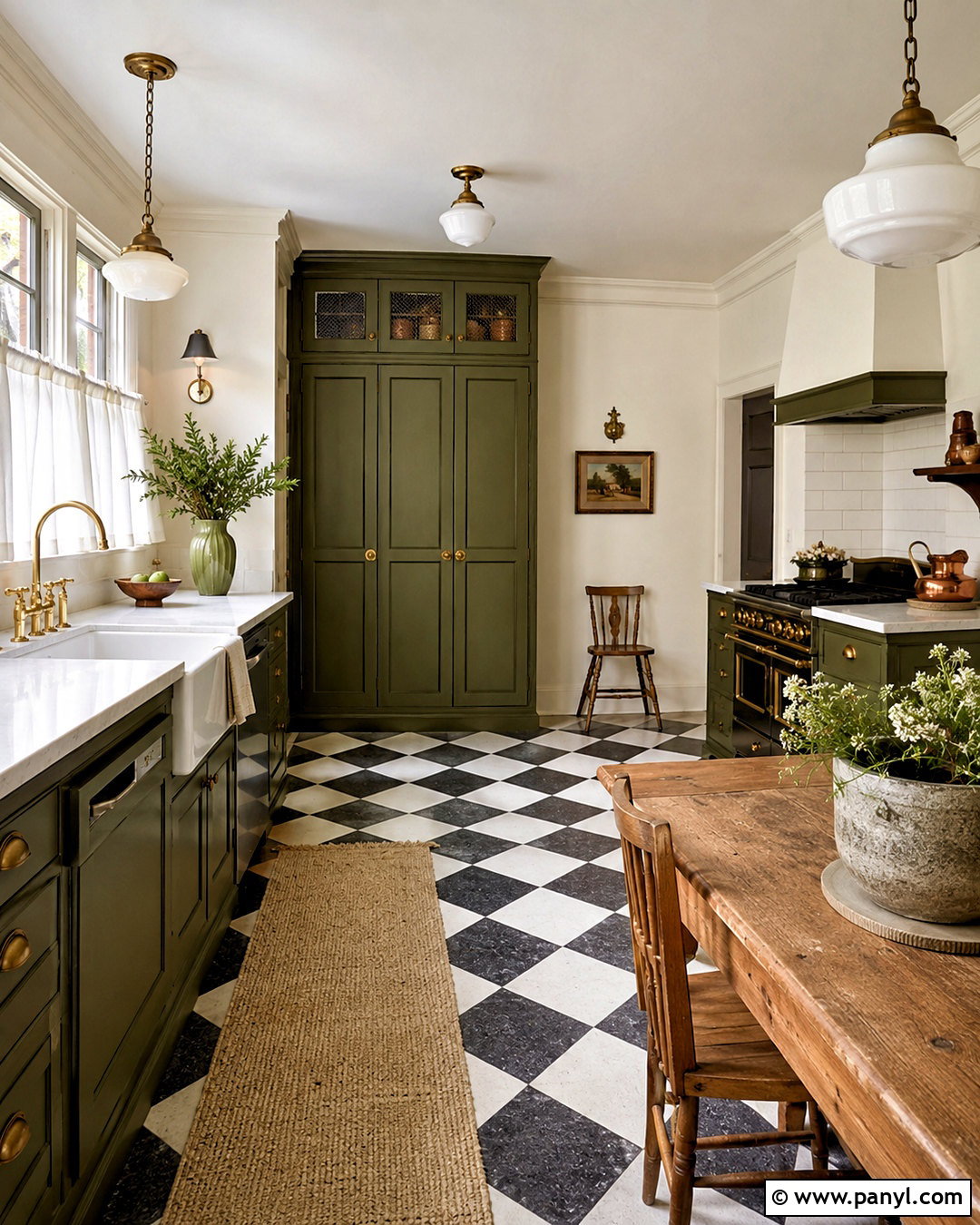 Olive Green Kitchen With Checkerboard Floor - 20 olive green and white kitchen ideas