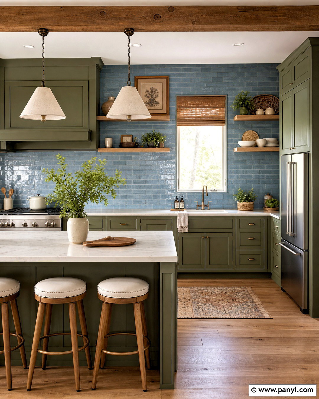Olive Green Kitchen With Dusty Blue Tile - 20 green blue kitchen ideas