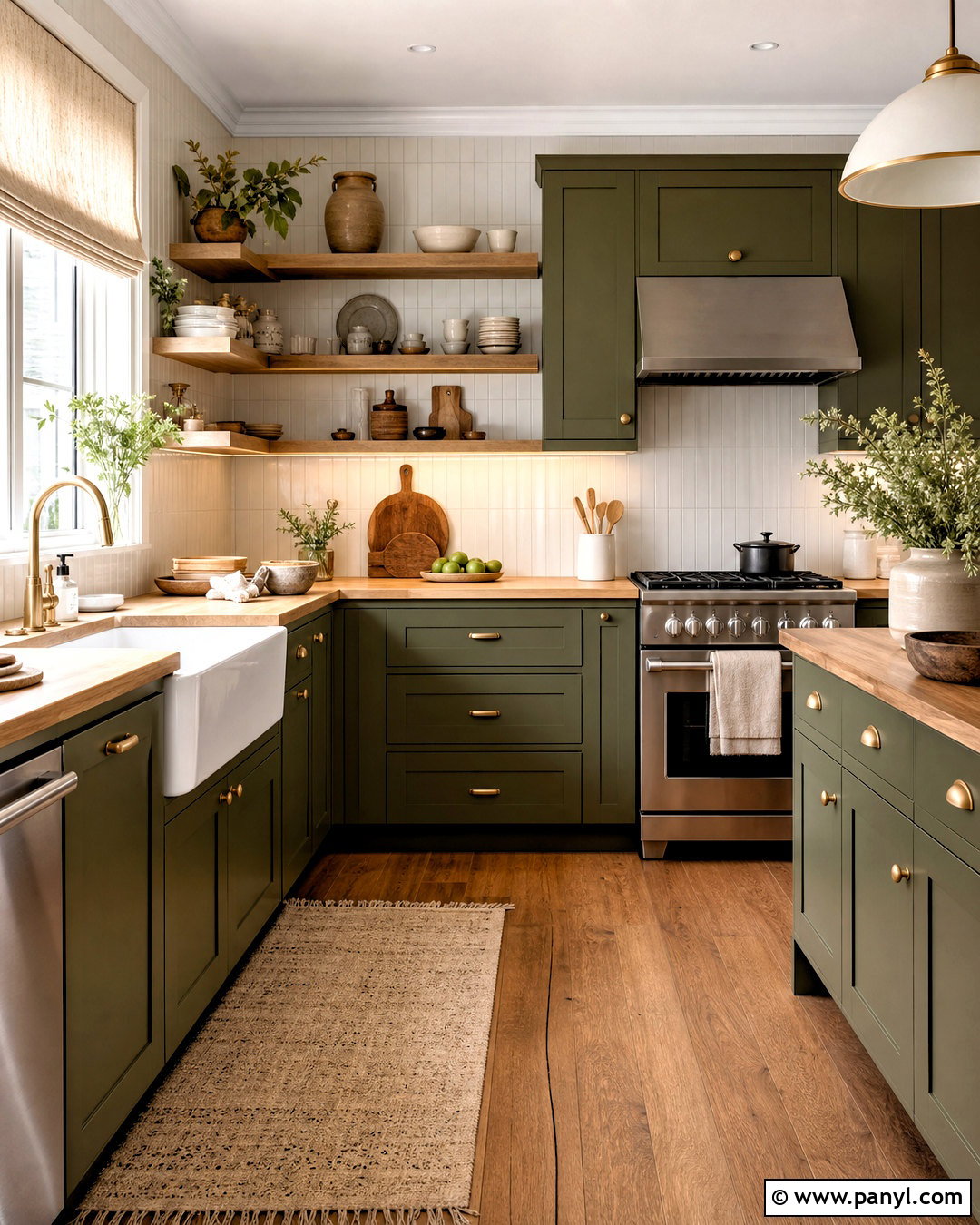 Olive Green Kitchen With Oak Countertops - 20 green and brown kitchen ideas