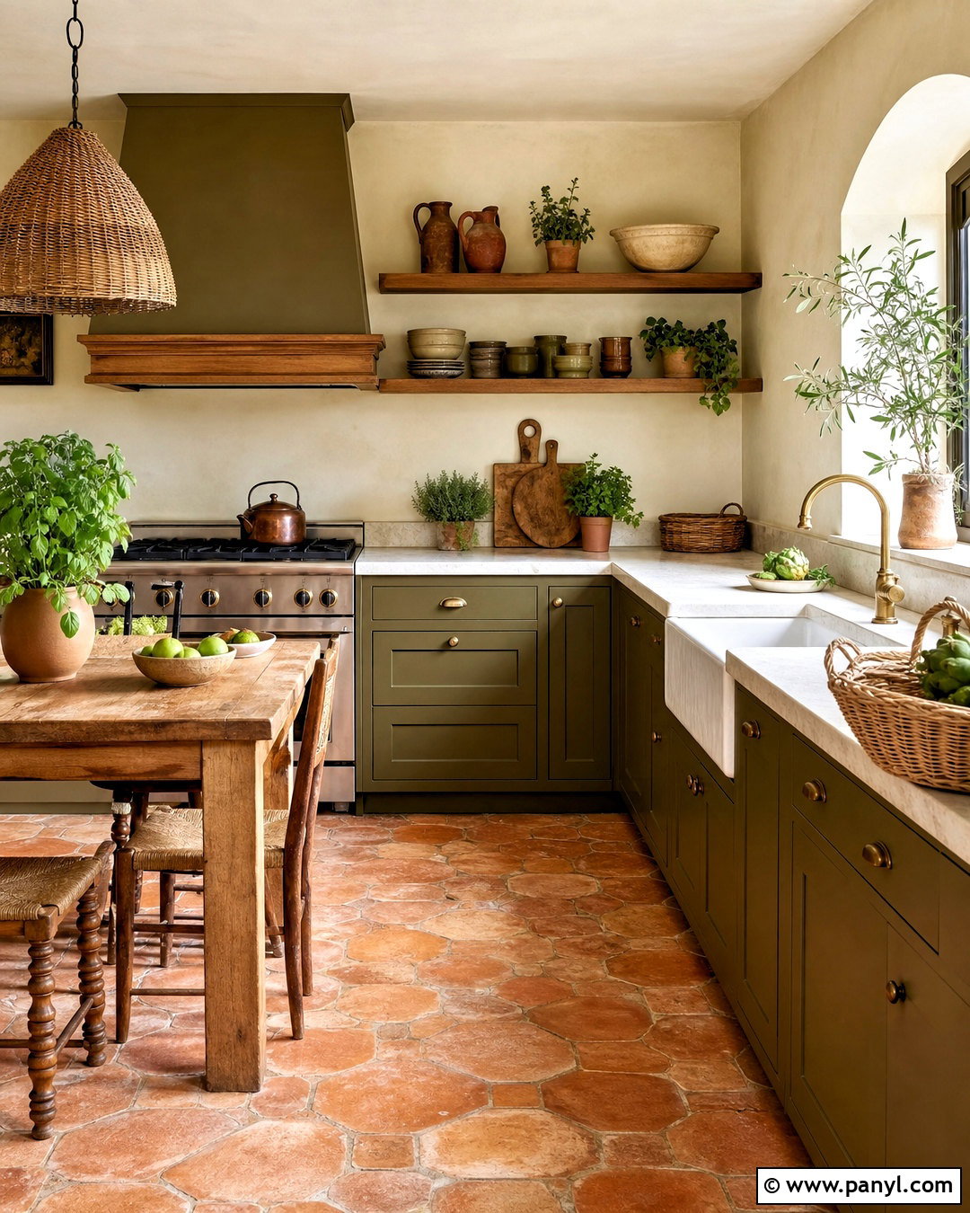 Olive Green Kitchen With Orange Tile Floor - 20 green and orange kitchen ideas
