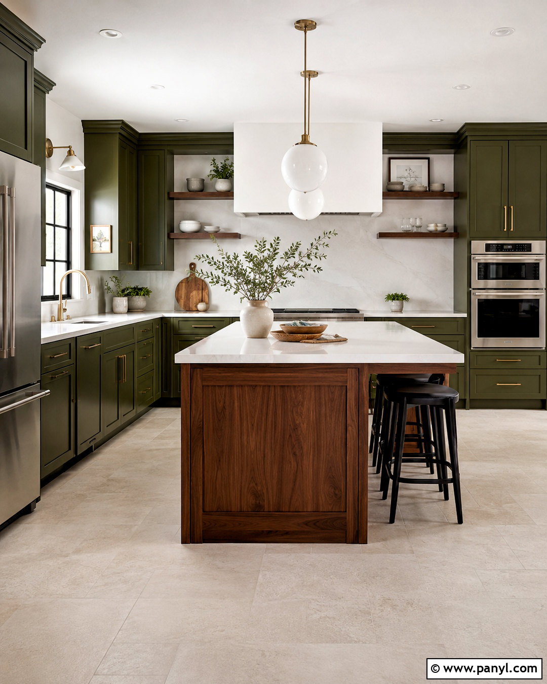 Olive Green Kitchen With Walnut Accents - 20 olive green and white kitchen ideas