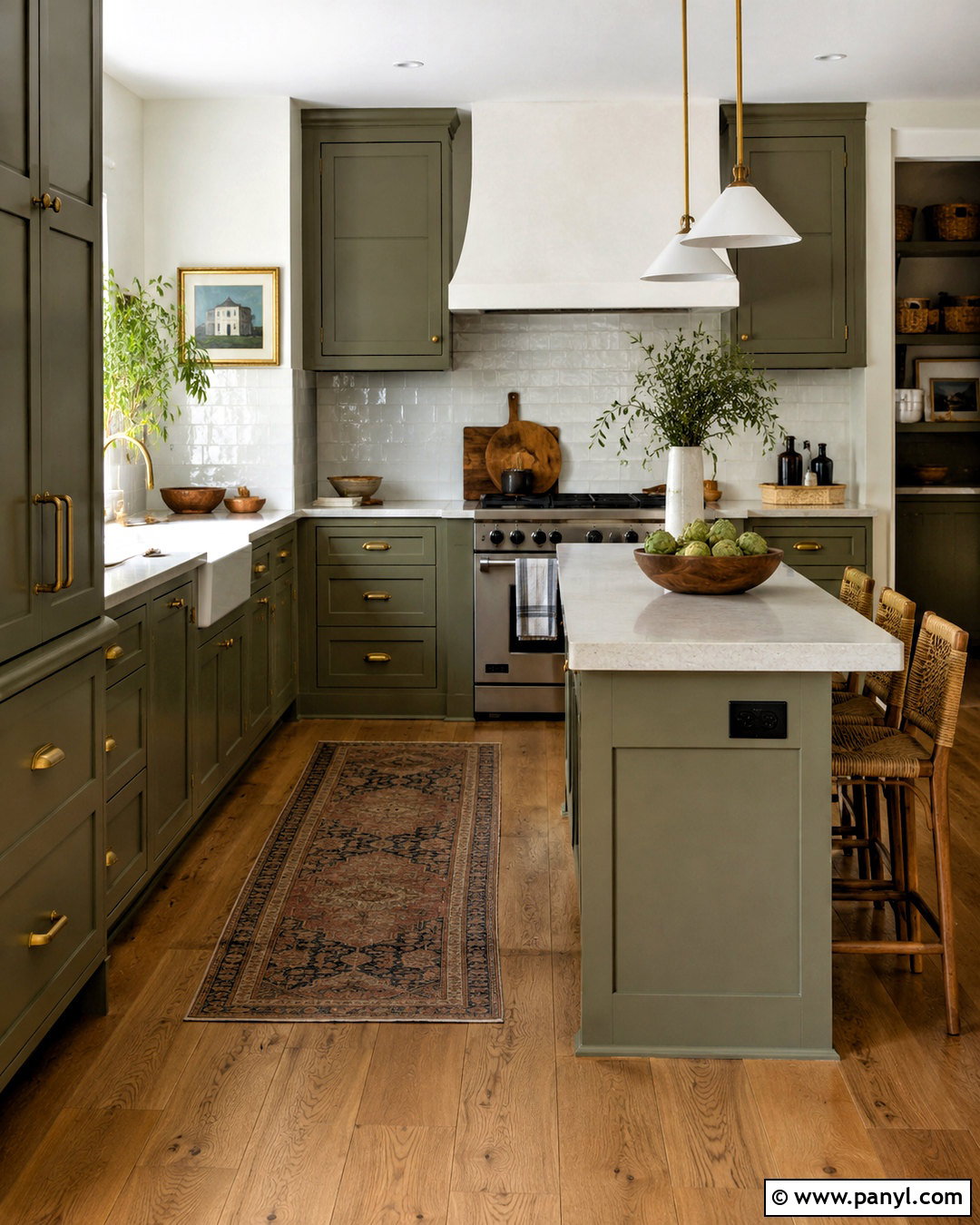 Olive Green Kitchen With White Zellige Tile - 20 olive green and white kitchen ideas