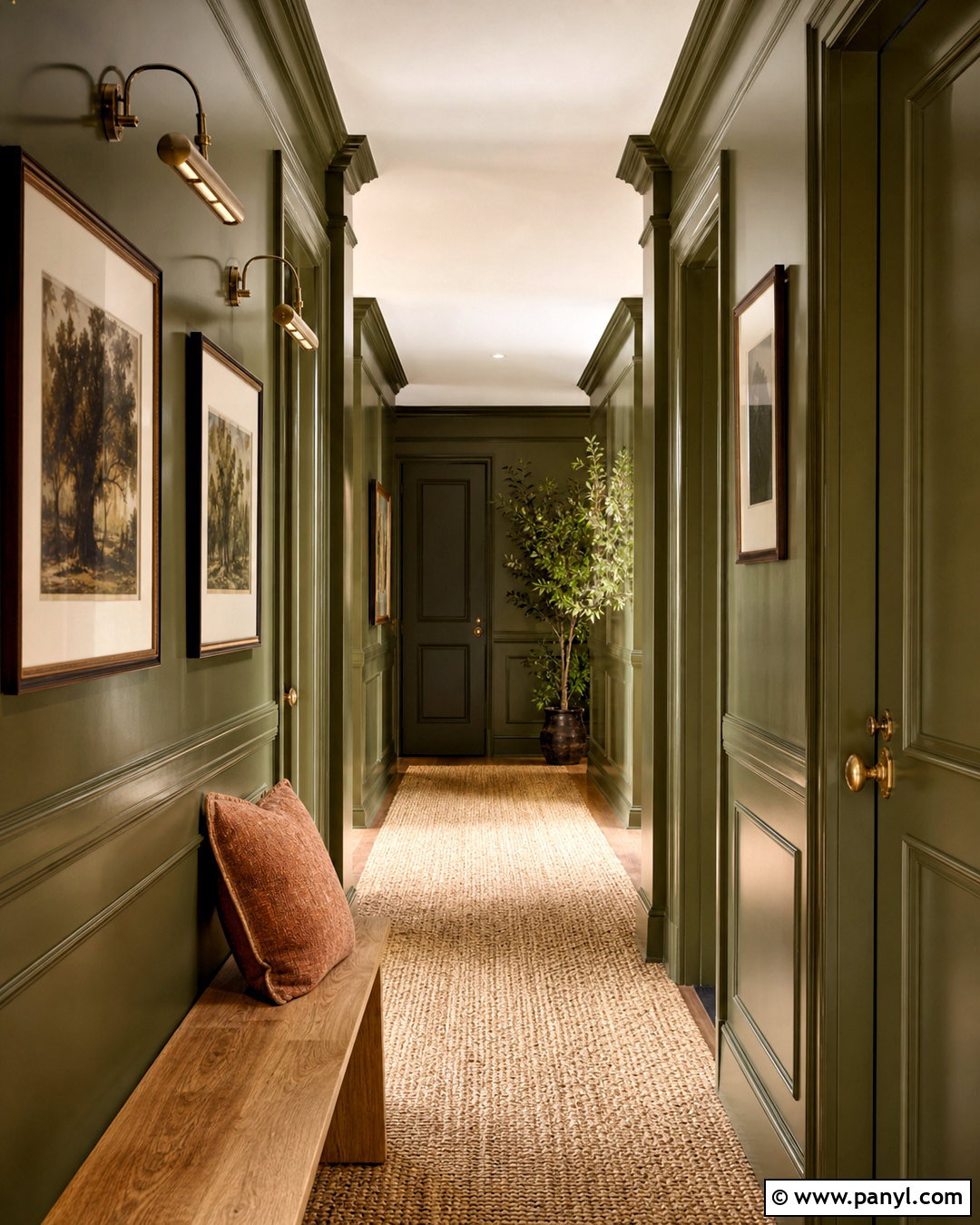 Olive Green Lacquered Hallway Walls - 20 lacquered walls