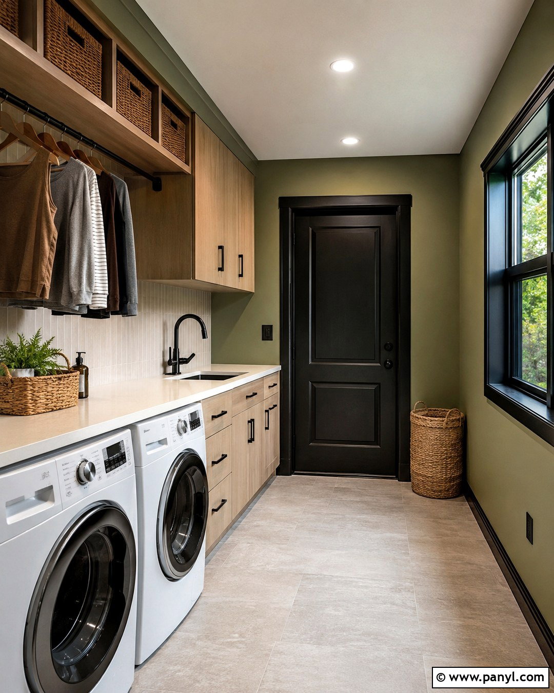 Olive Green Laundry Room With Black Trim - 20 Olive Green Walls With Black Trim Ideas