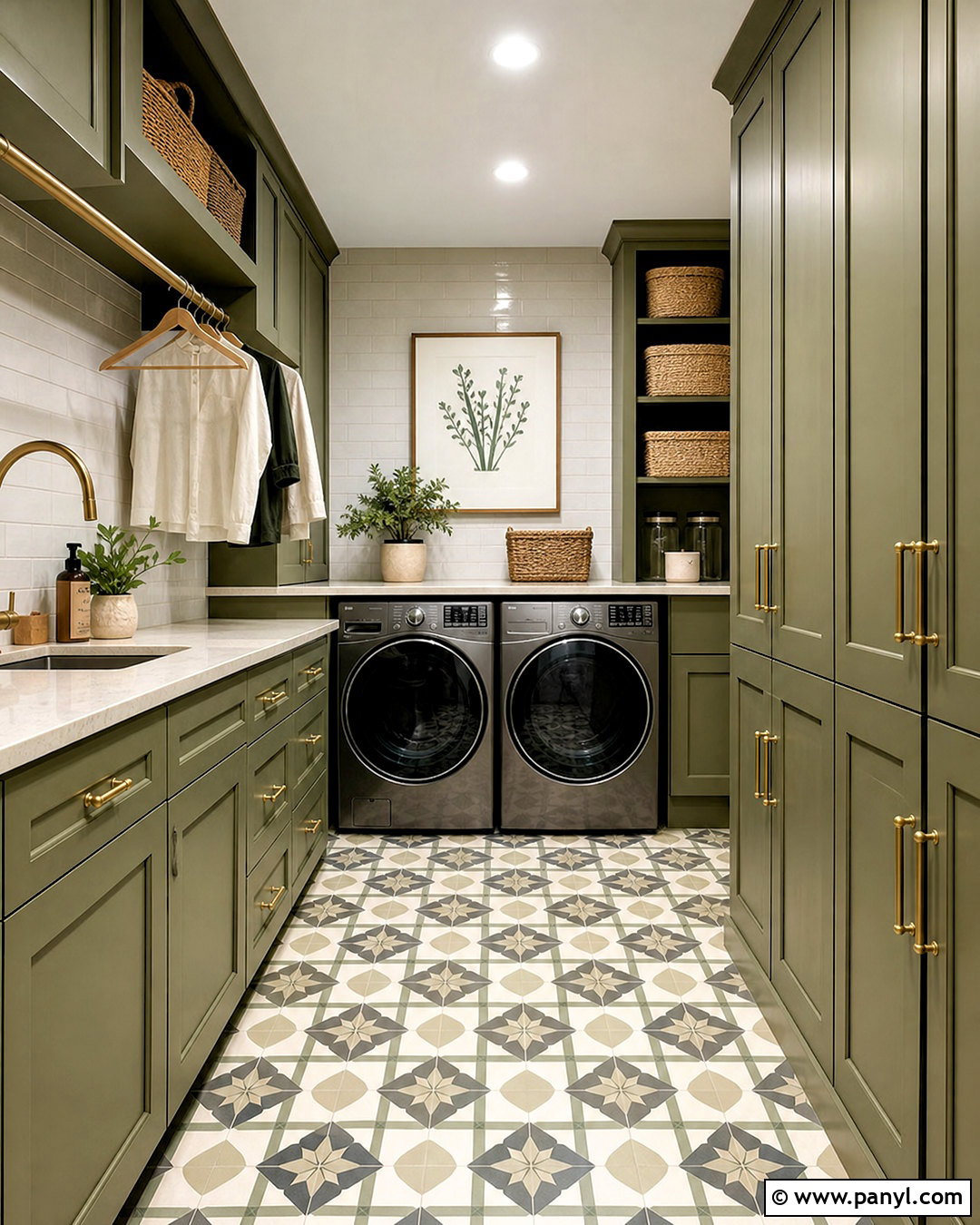 Olive Green Laundry Room With Patterned Floor - 20 olive green interior design ideas