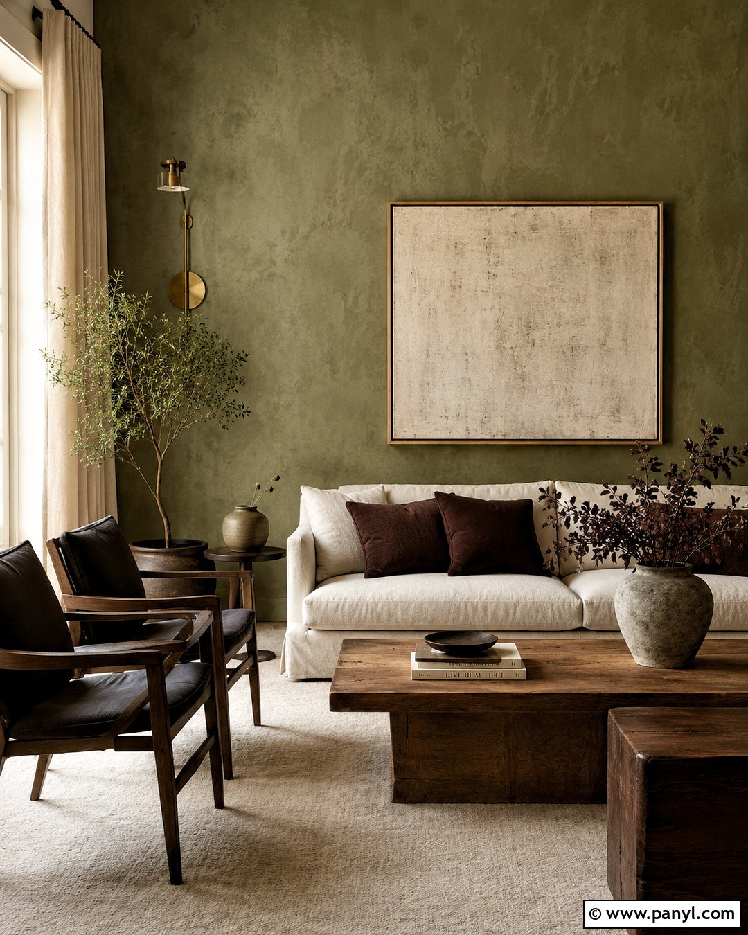 Olive Green Limewash Accent Wall - 20 olive green accent wall living room ideas